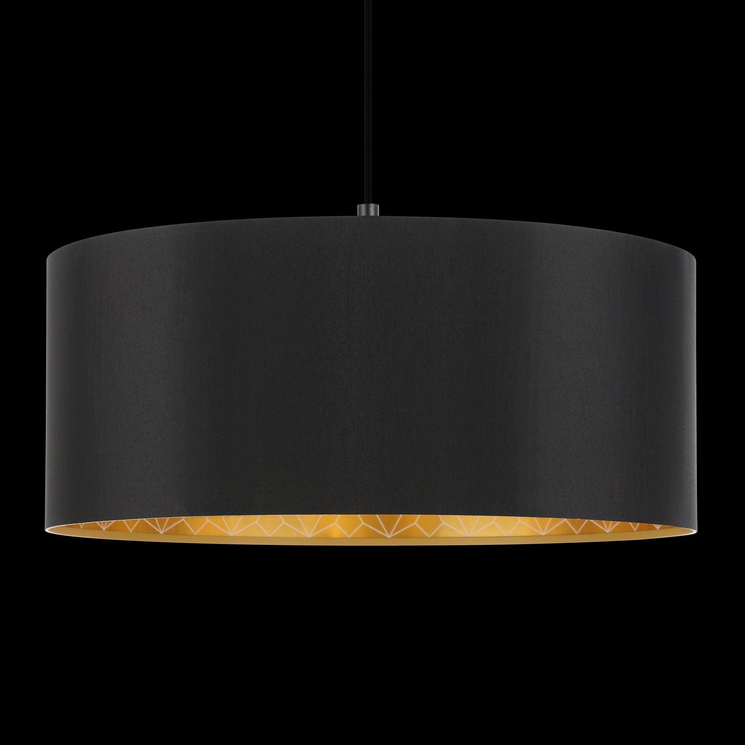 eglo zaragoza black gold round fabric pendant 53cm living room close up