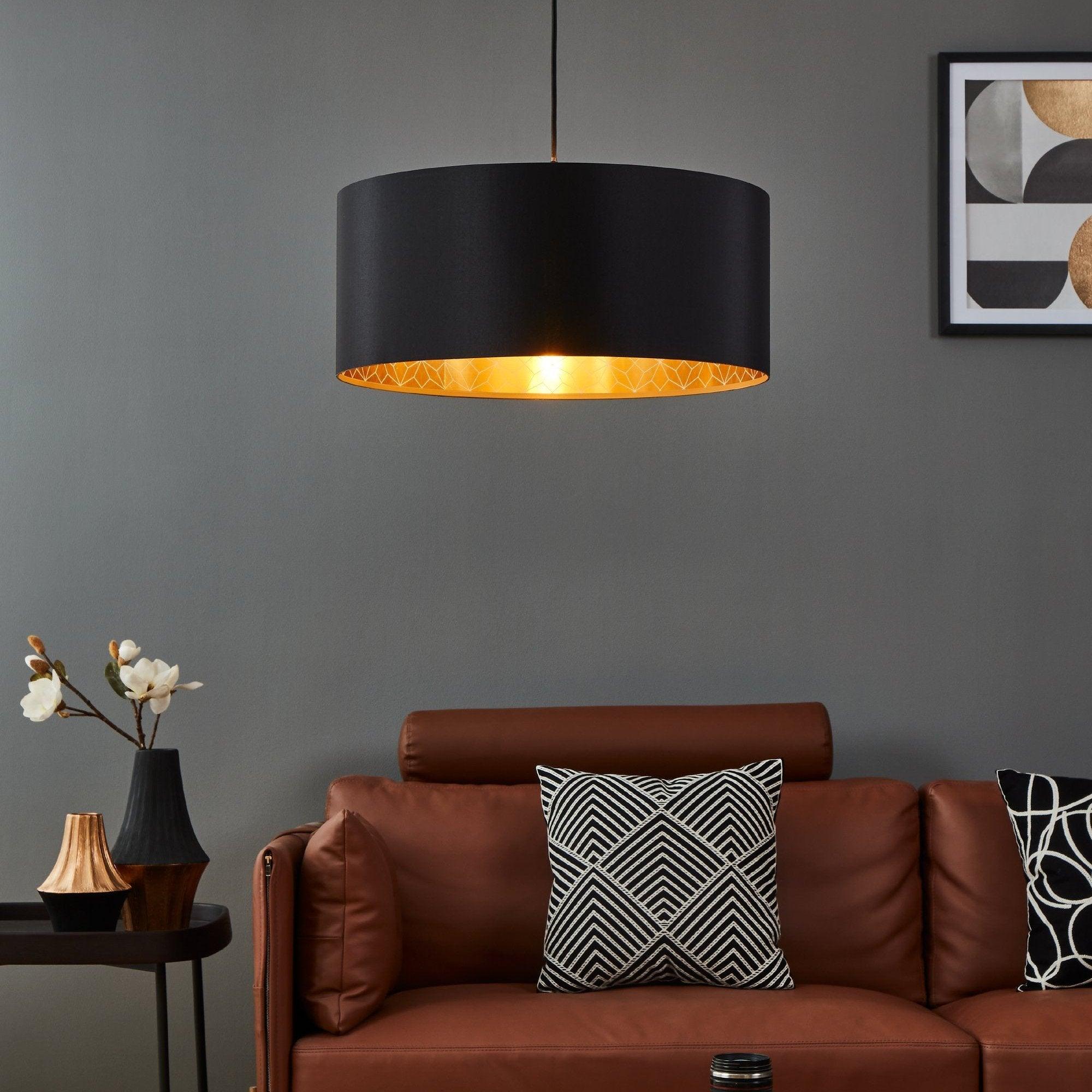 eglo zaragoza black gold round fabric pendant 53cm