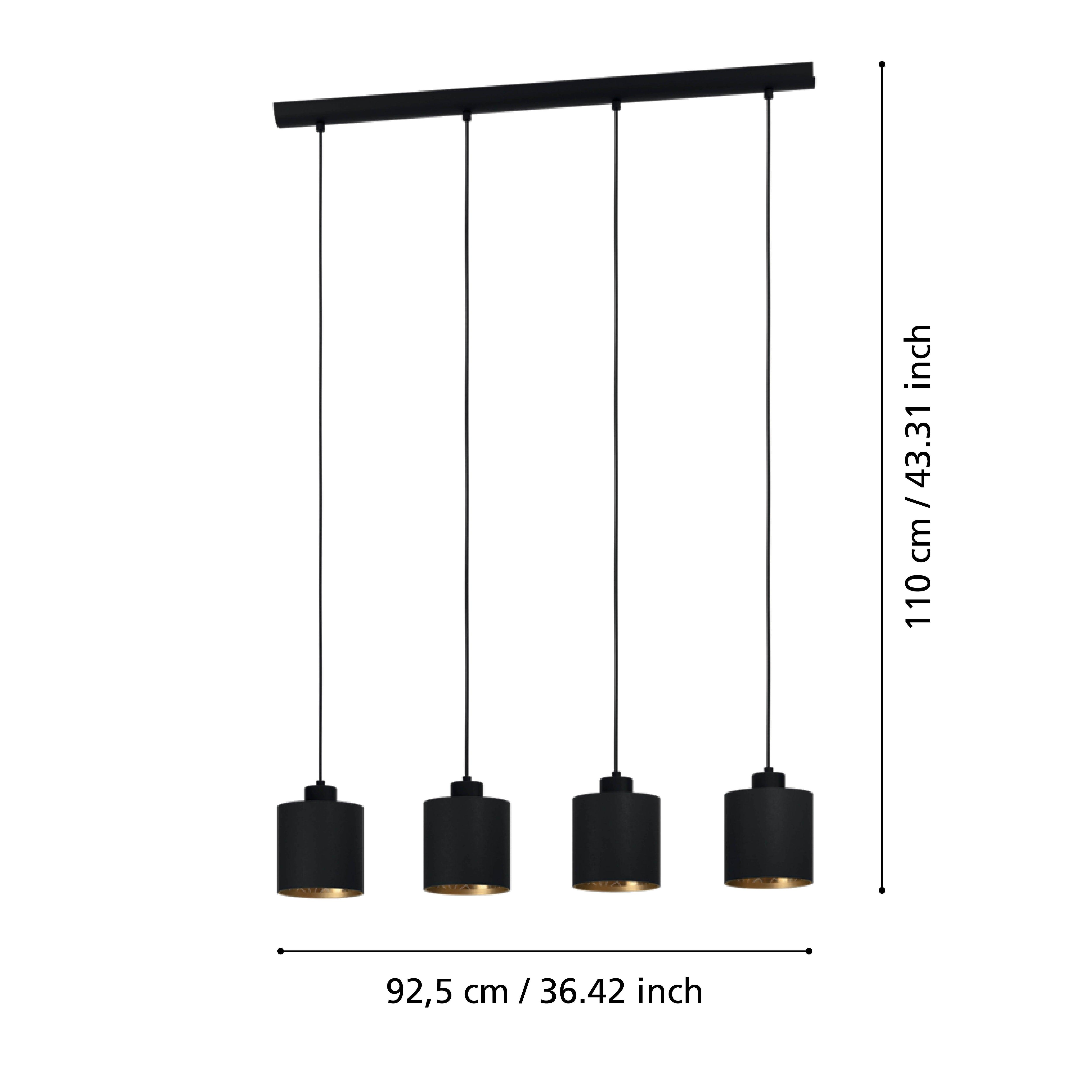 eglo zaragoza 4 light black gold ceiling pendant living room close up