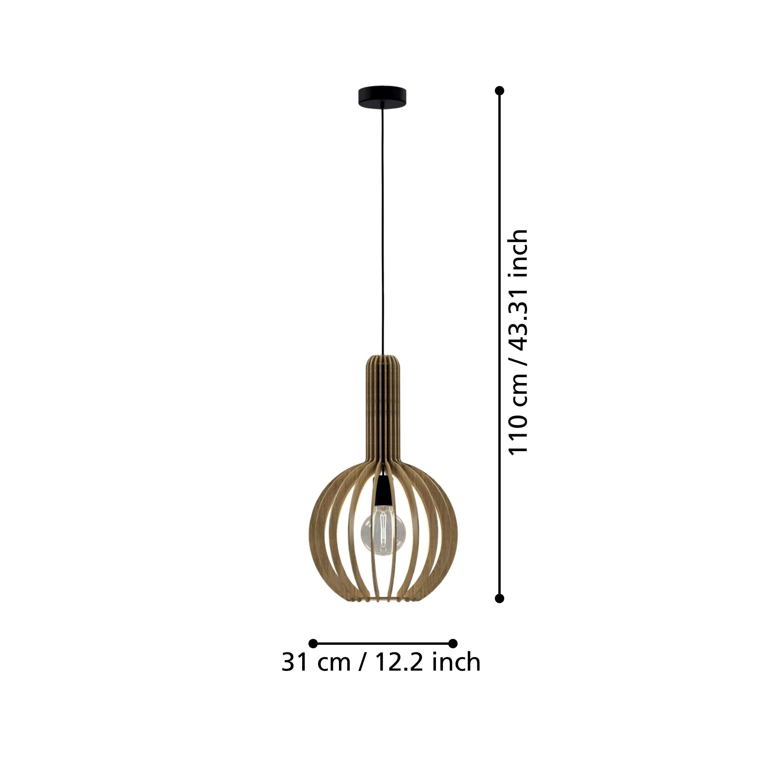 eglo velasco spherical wood segment ceiling pendant living room close up