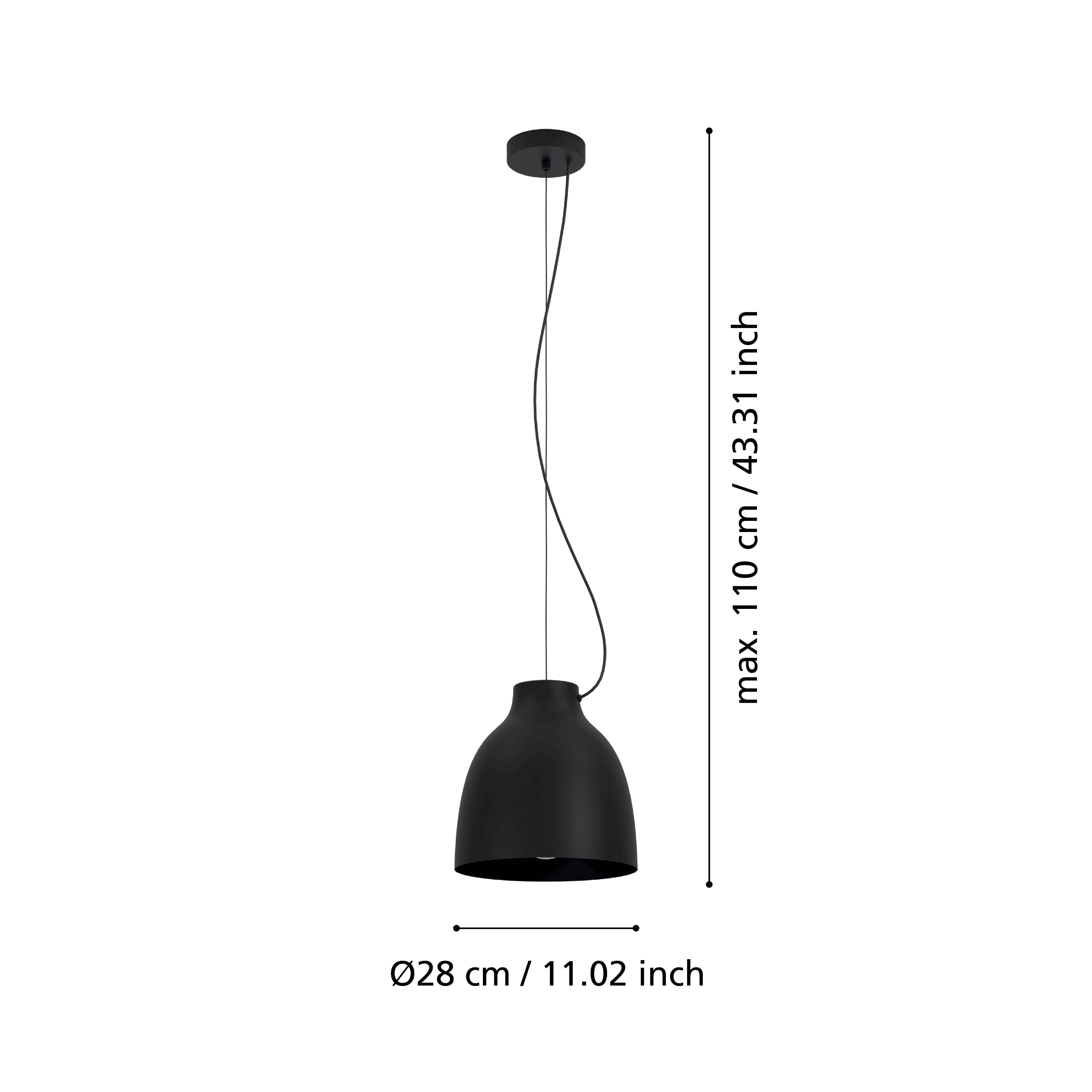 eglo camasca bell shaped black metal ceiling pendant living room close up
