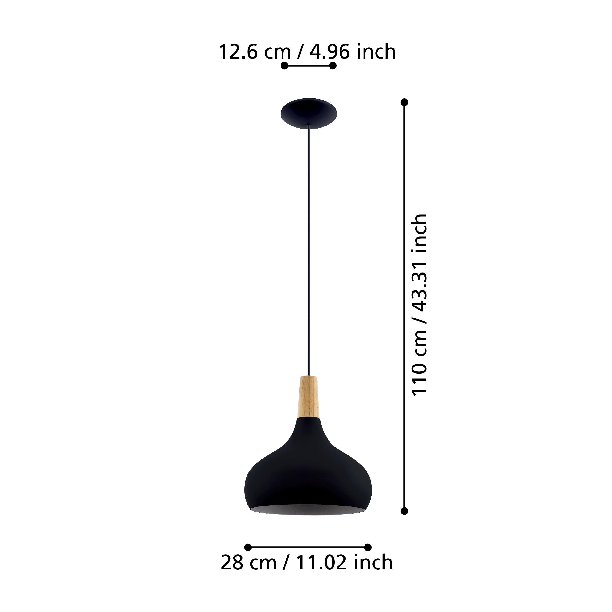 eglo sabinar black metal wood ceiling pendant living room close up
