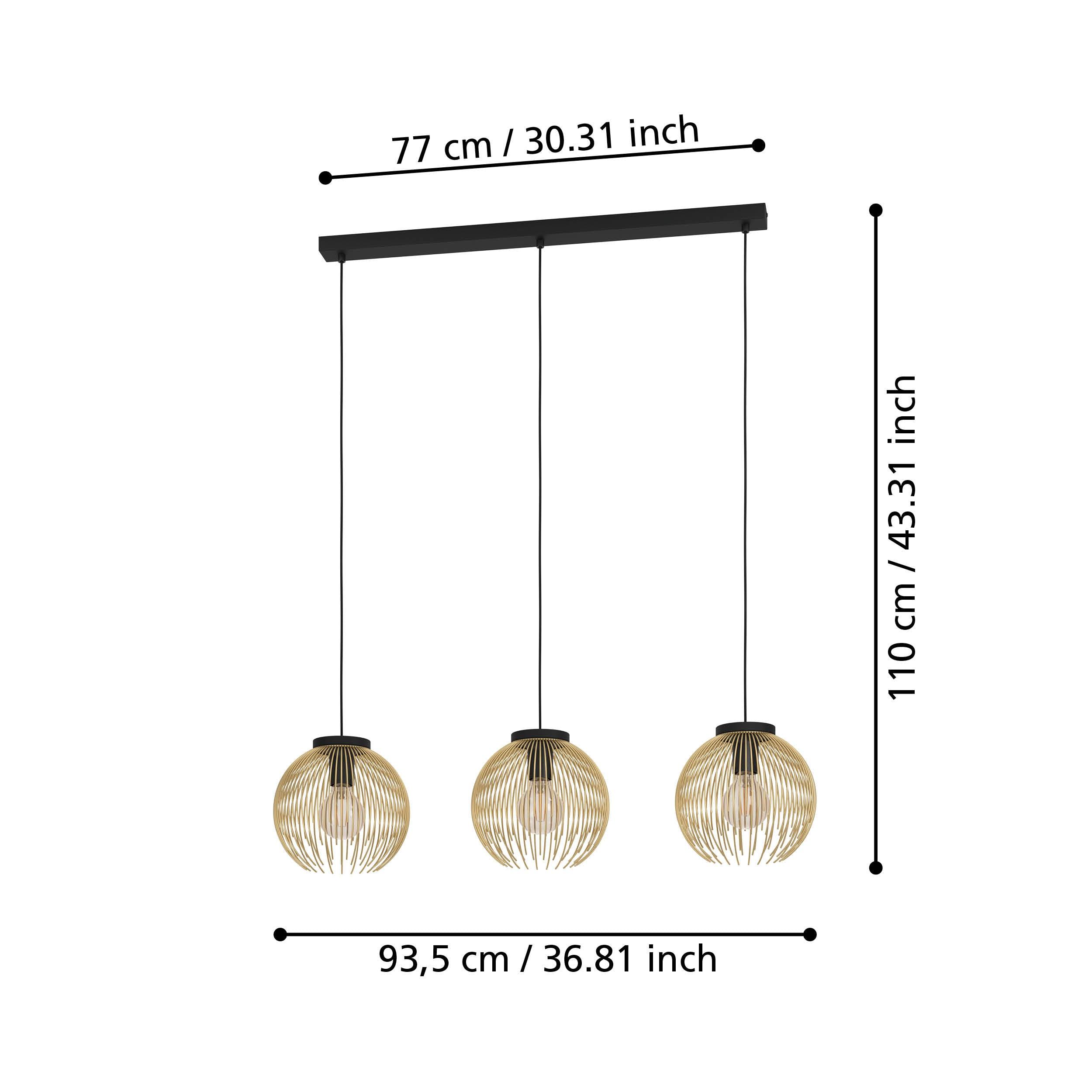 eglo venezuela 3 light gold wire ceiling pendant living room close up
