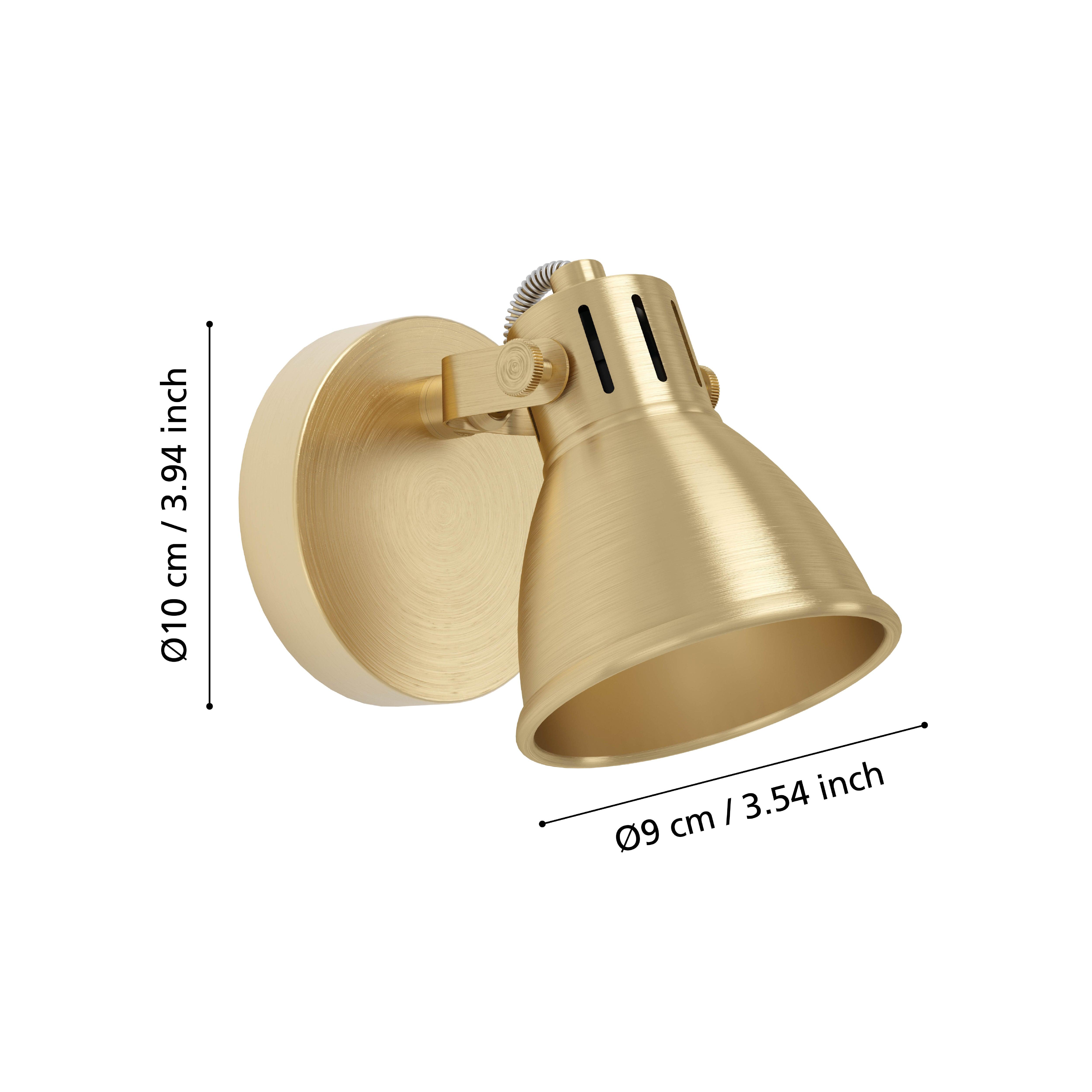 eglo seras brass wall spotlight living room close up