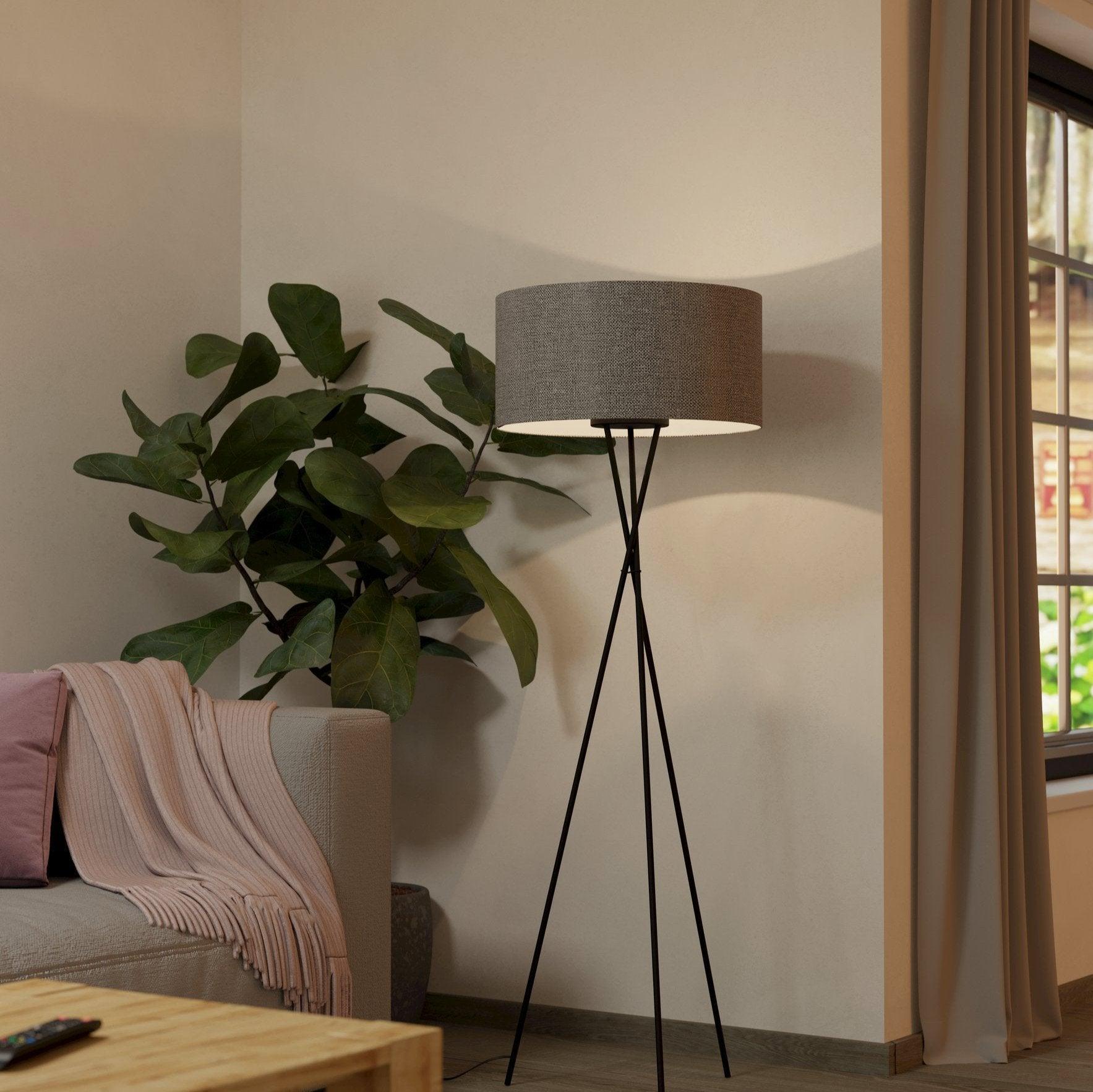 eglo fondachelli black tripod floor lamp grey linen shade