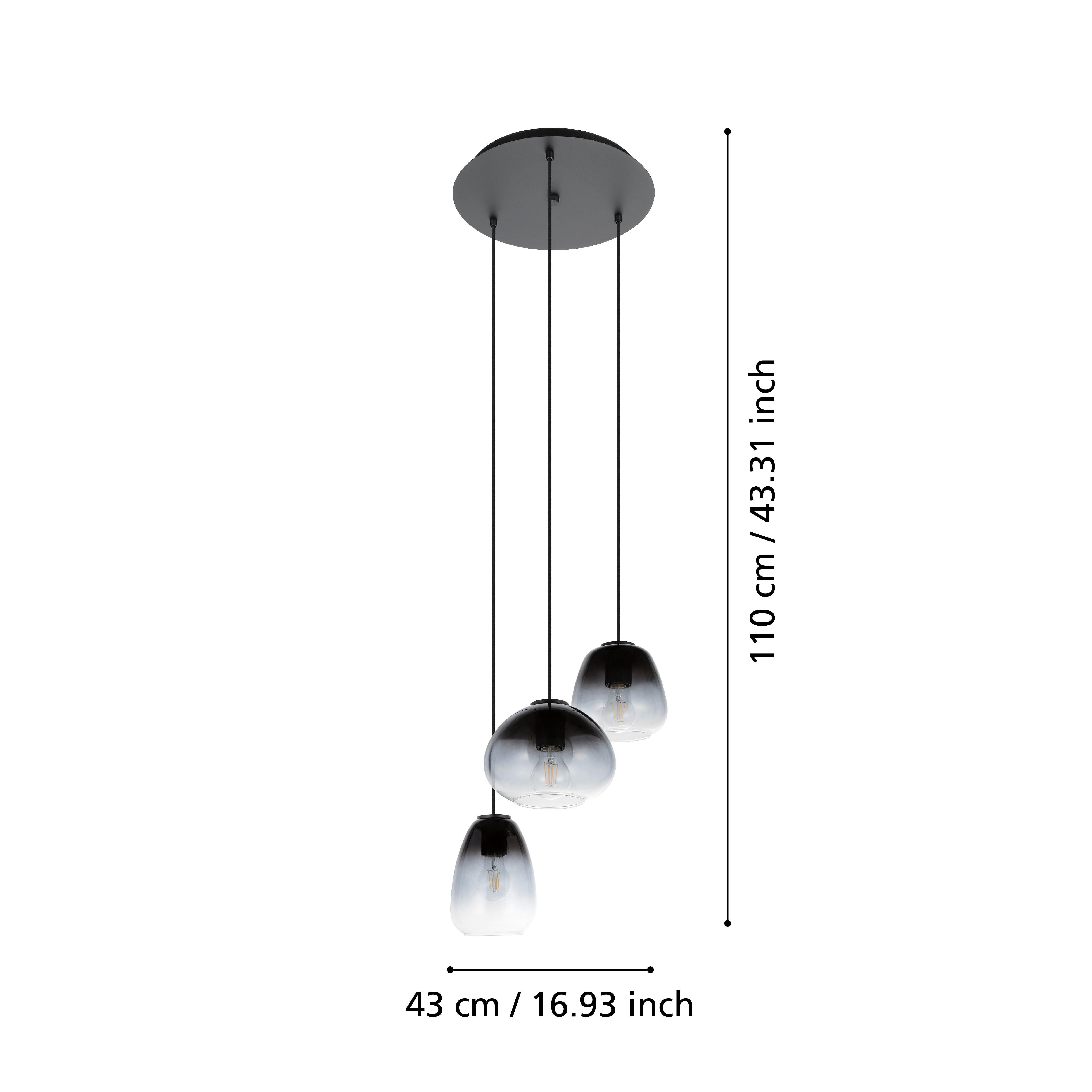 eglo aguilares 3 light black clear glass lampshade pendant living room close up