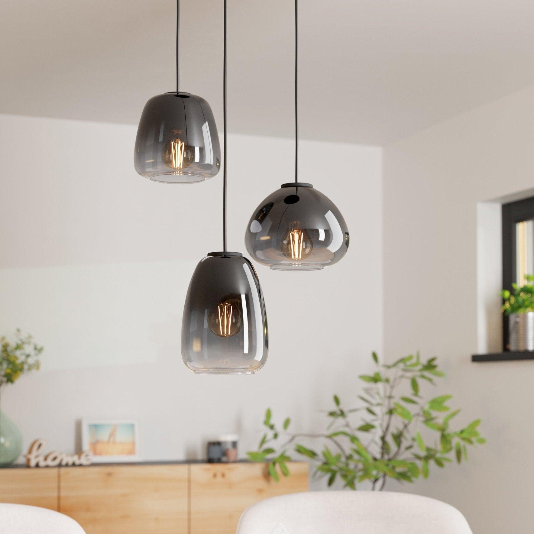 eglo aguilares 3 light black clear glass lampshade pendant