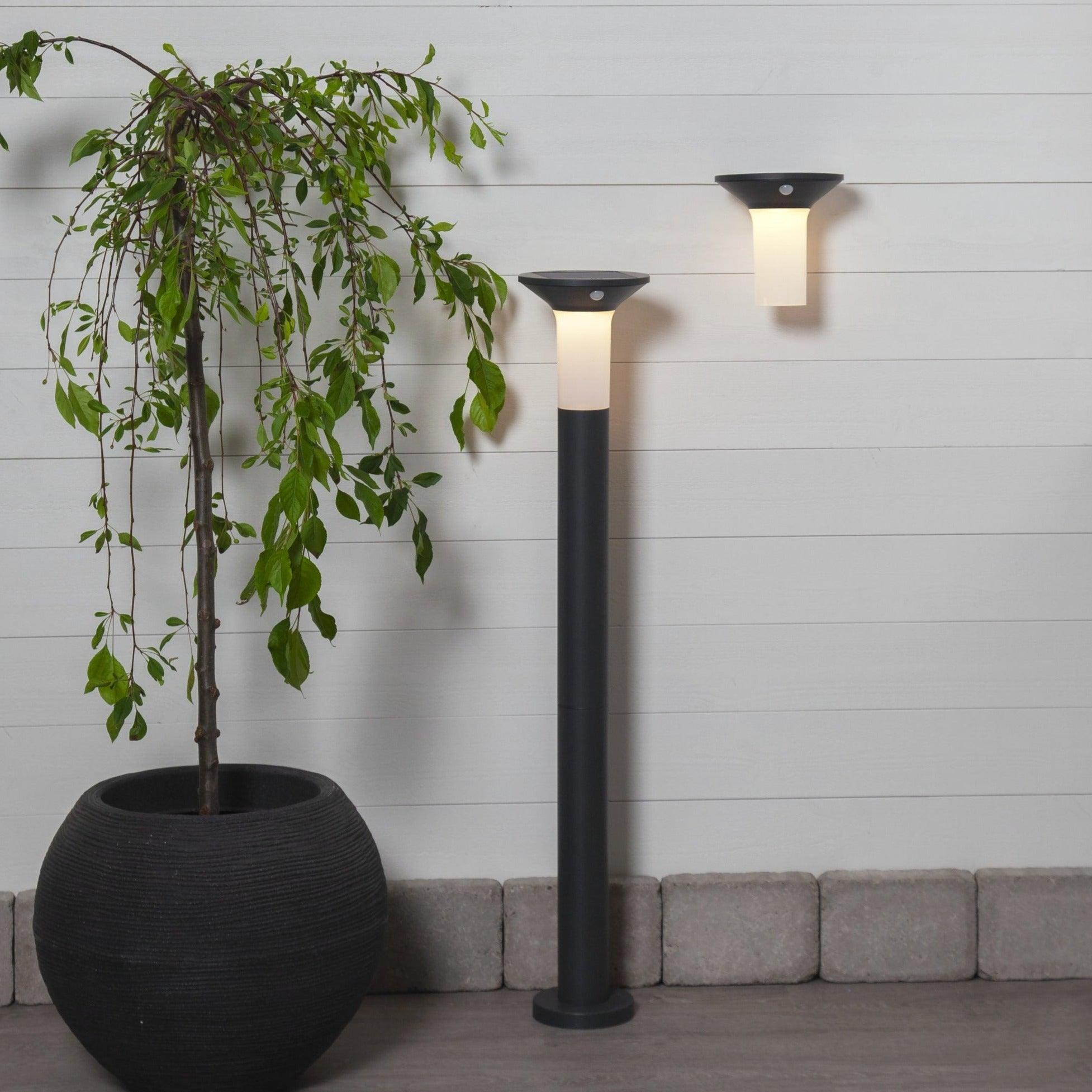 eglo corbezzola grey solar powered wall light ip44 living room close up