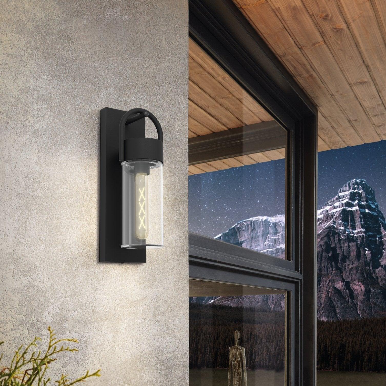 eglo carraro black outdoor wall light clear shade