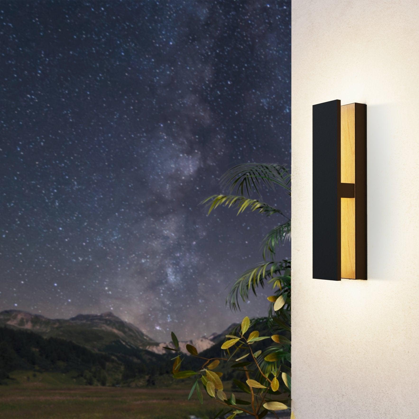 eglo costorio black wooden led outdoor wall light ip44