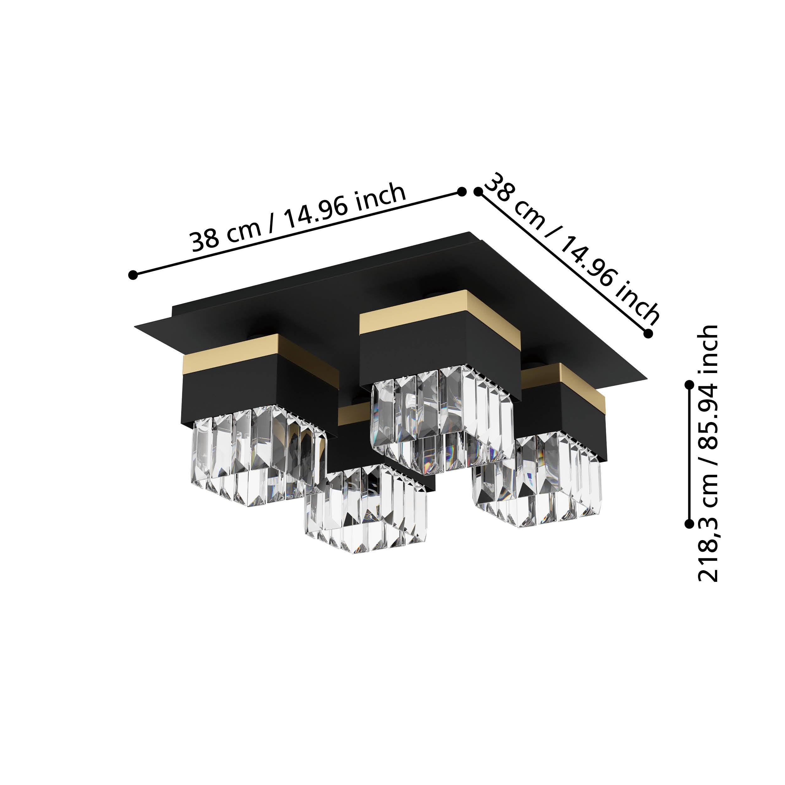 Eglo Barrancas 4 Light Black, Gold & Glass Crystal Ceiling Flush-WAREHOUSE-40-200326