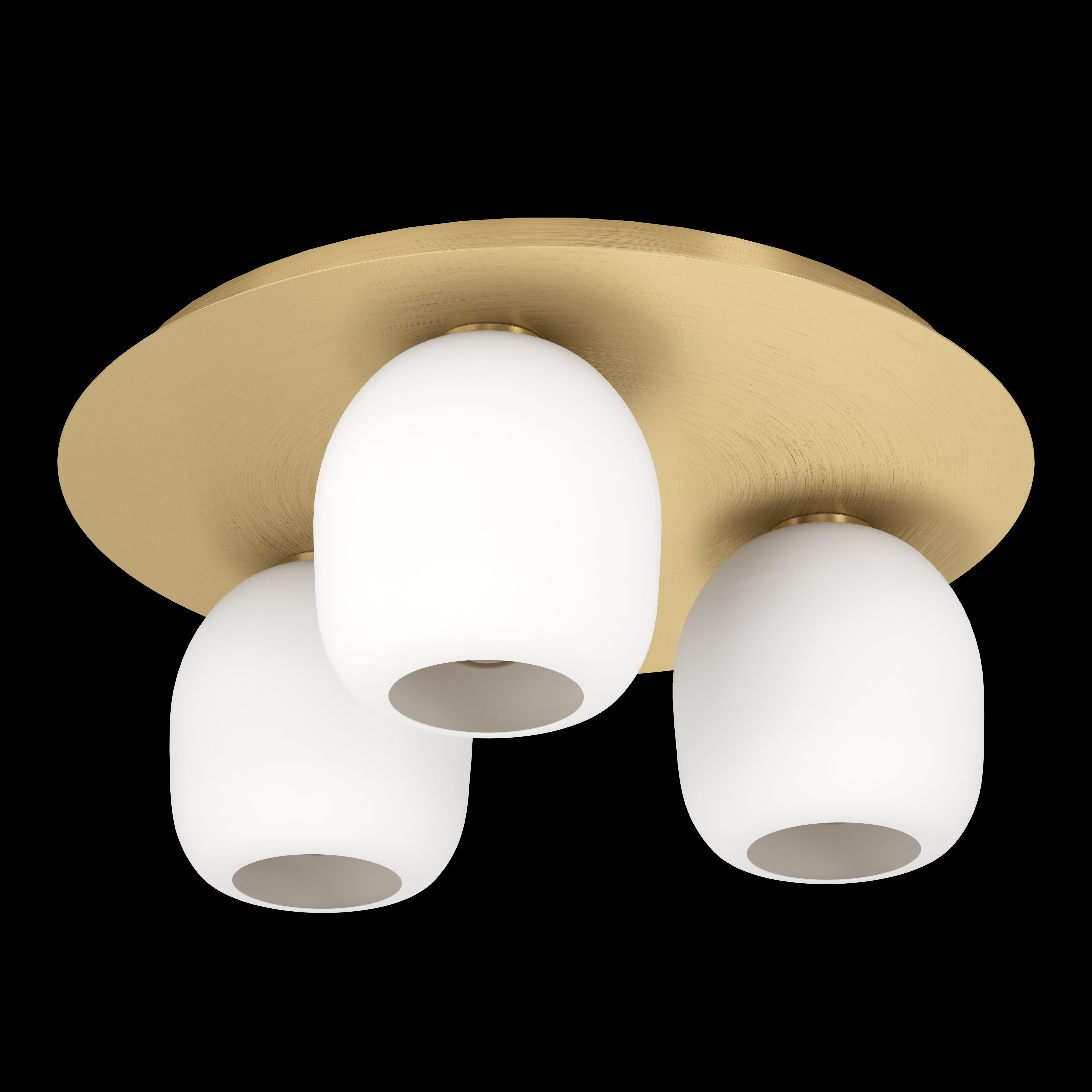 eglo manzanares 3 light brass ceiling flush with opal glass shades living room image