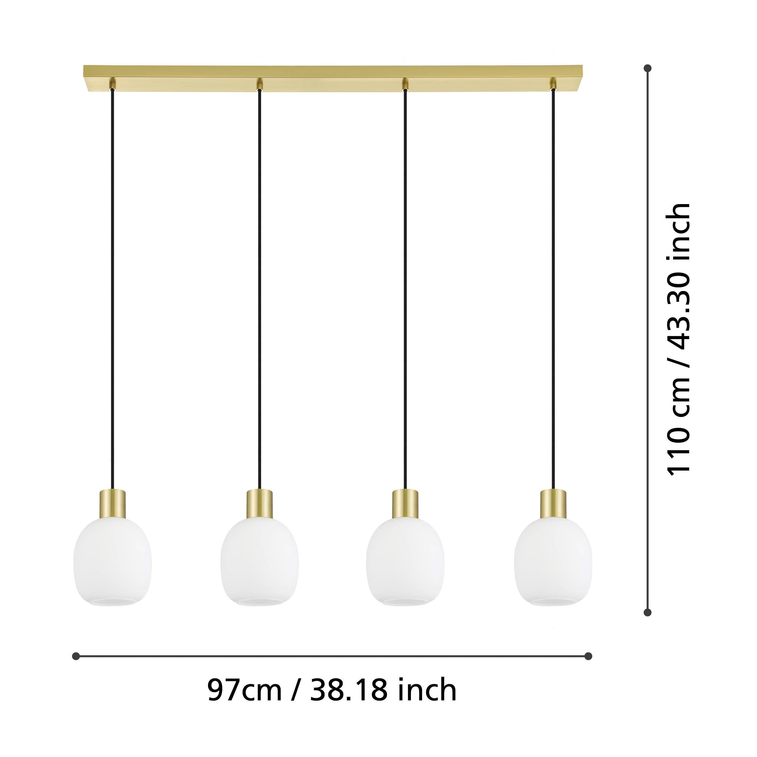 eglo manzanares 4 light opal glass brass ceiling pendant living room close up