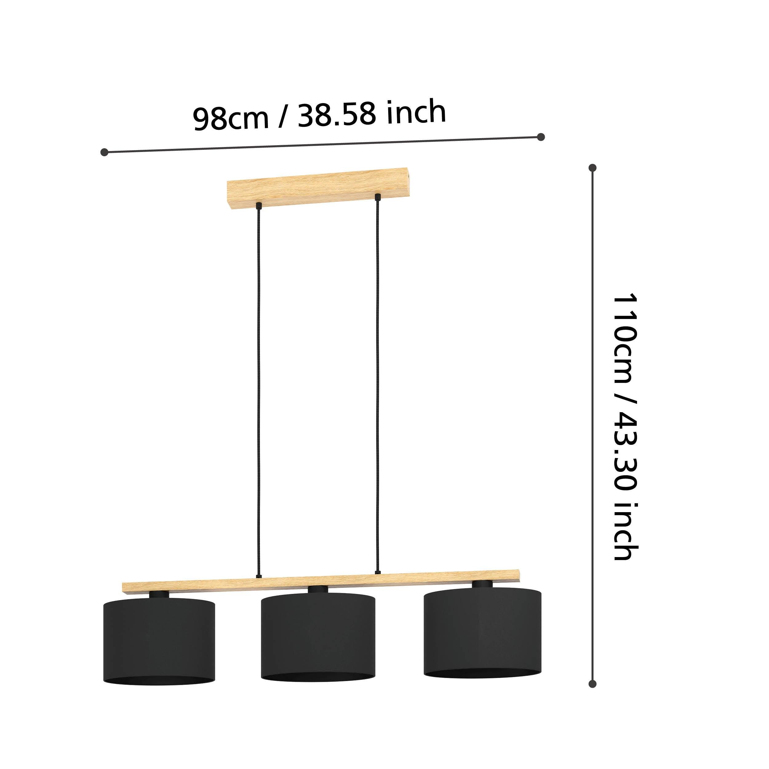eglo castralvo wooden bar black fabric shade pendant living room close up