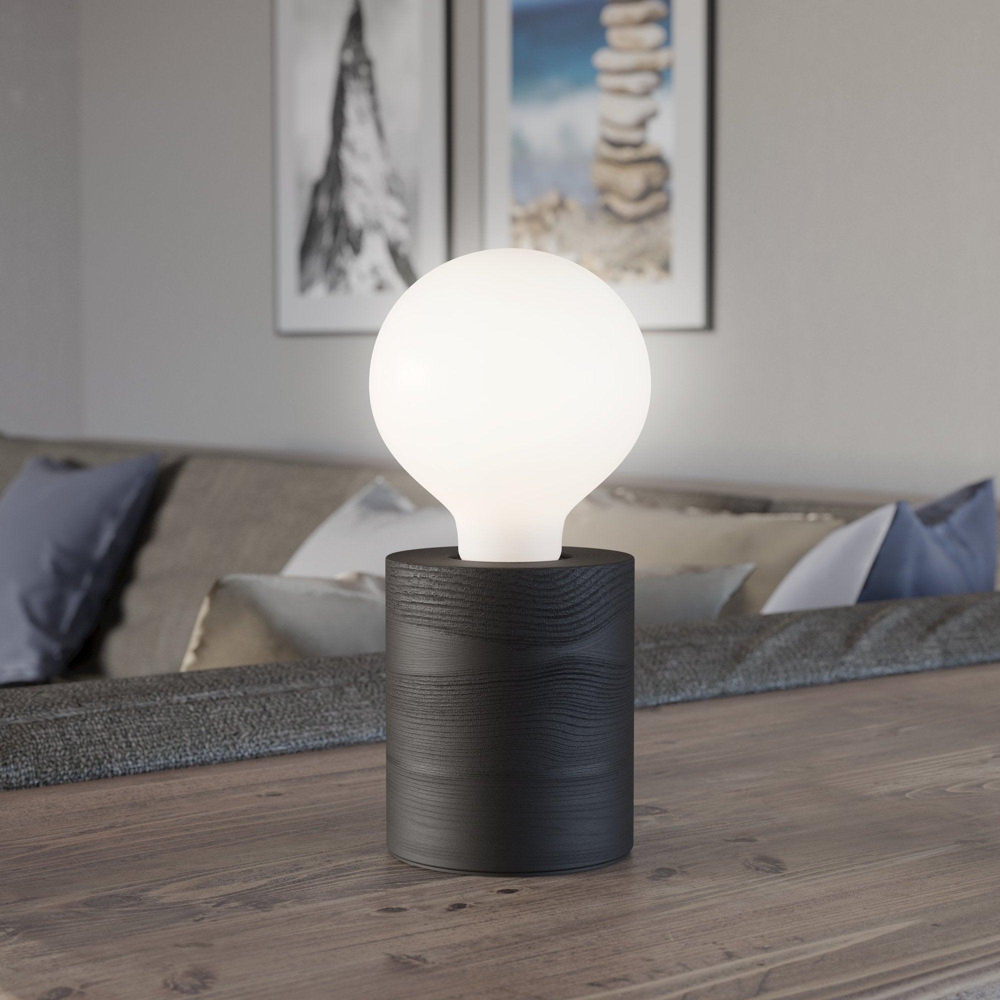 eglo turialdo 1 black wood cylinder table lamp