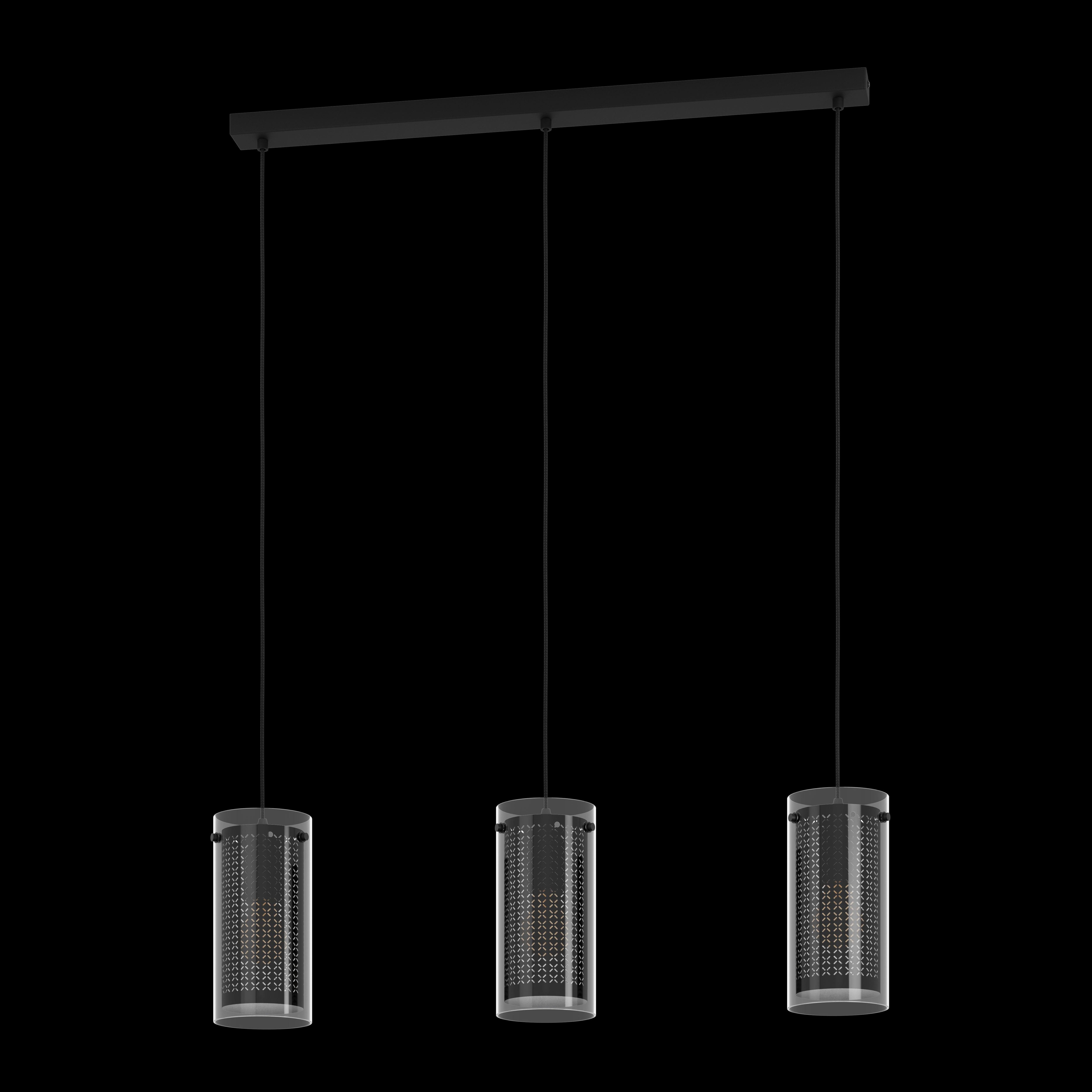 eglo pinto textil 1 3 light cylindrical glass black fabric pendant living room close up