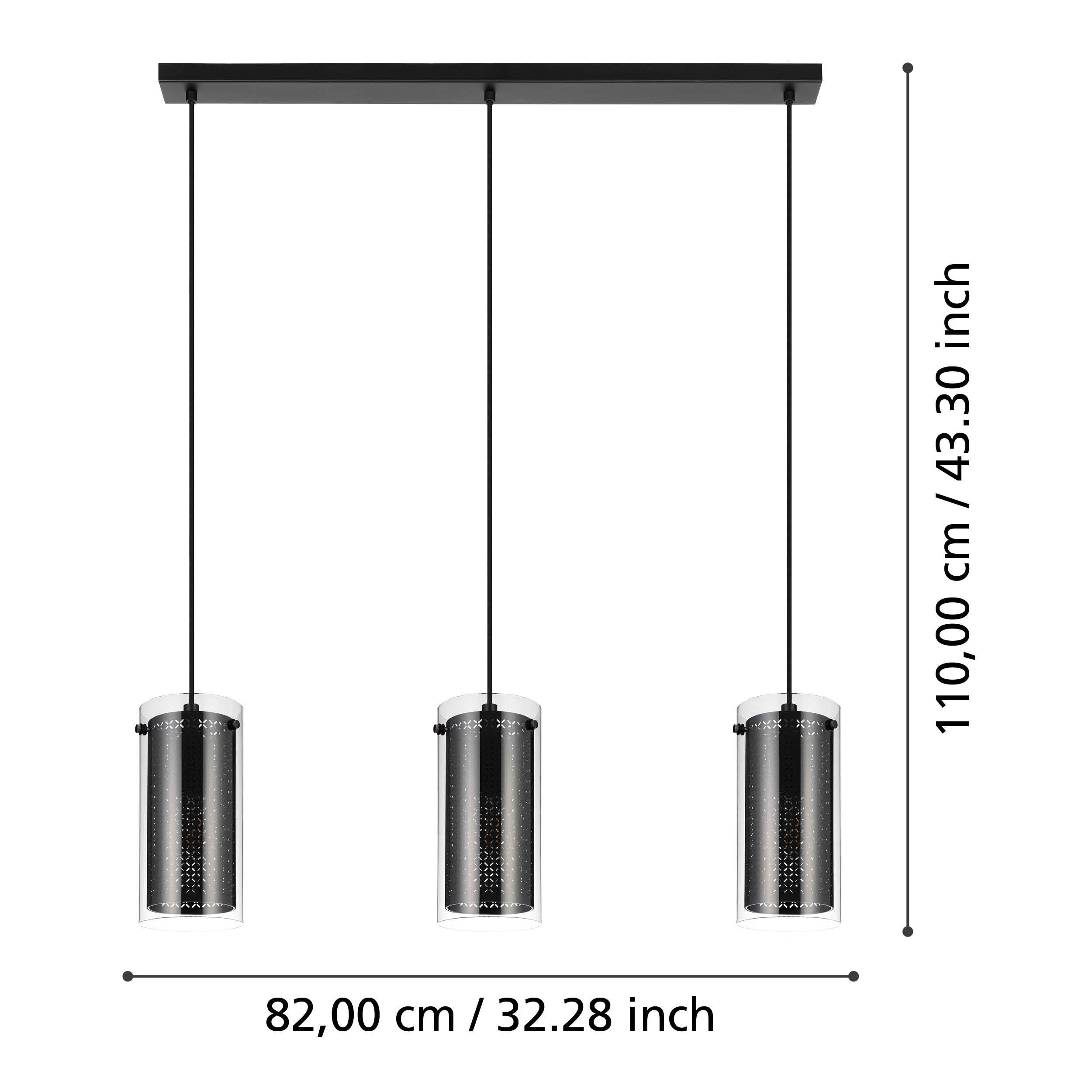eglo pinto textil 1 3 light cylindrical glass black fabric pendant kitchen lighting 