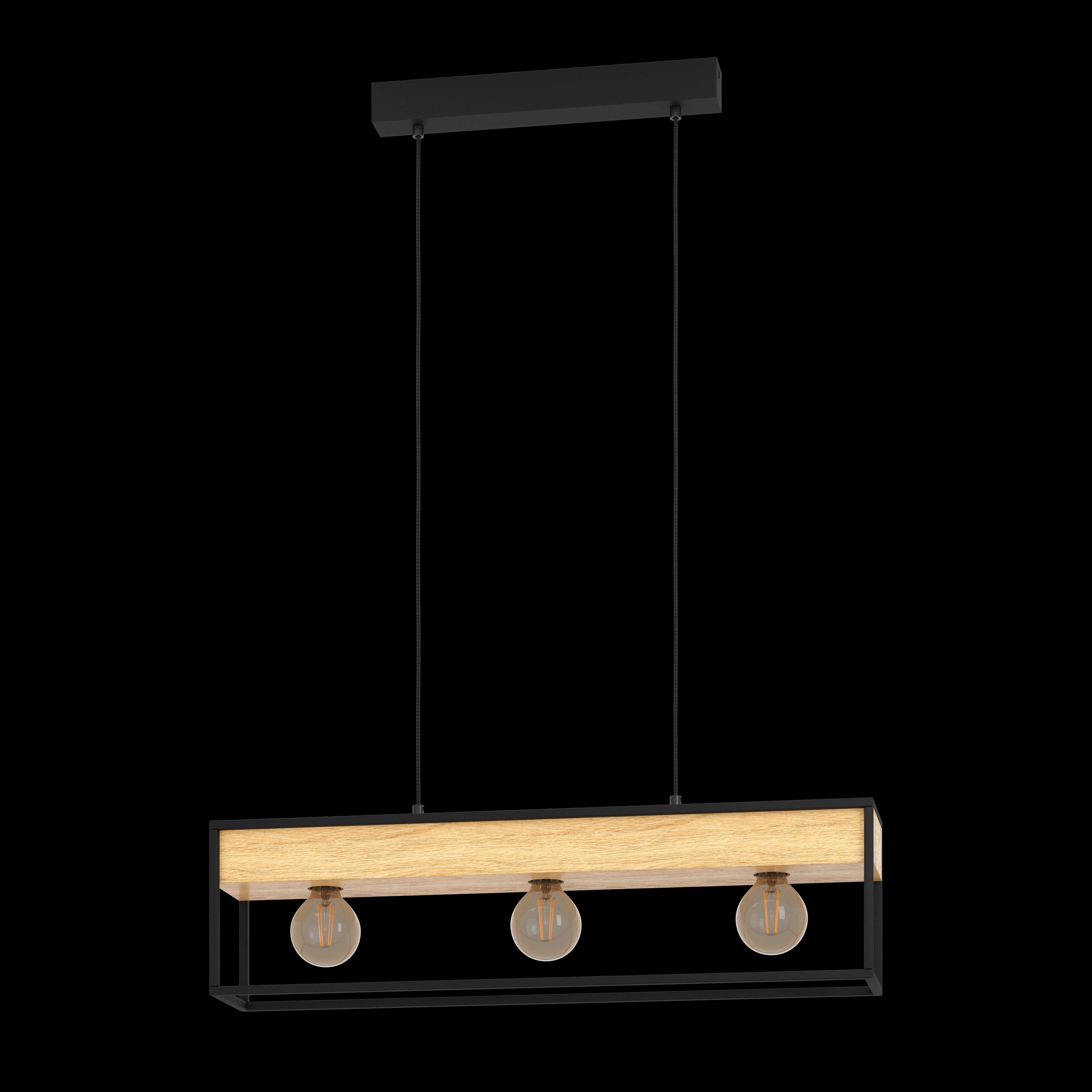 eglo libertad 1 3 light black frame wood ceiling pendant living room image
