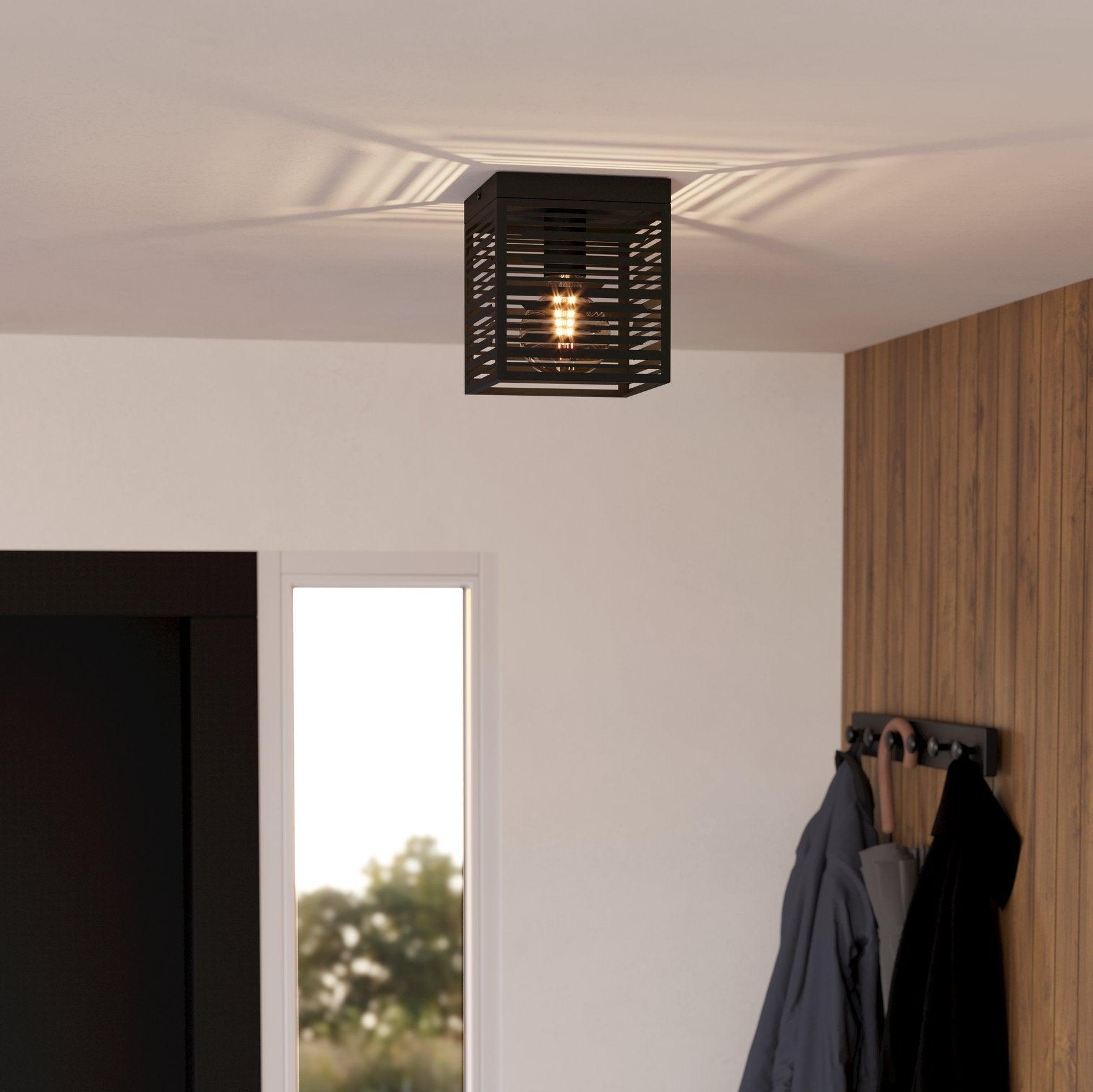 eglo piedritas square black metal flush ceiling light