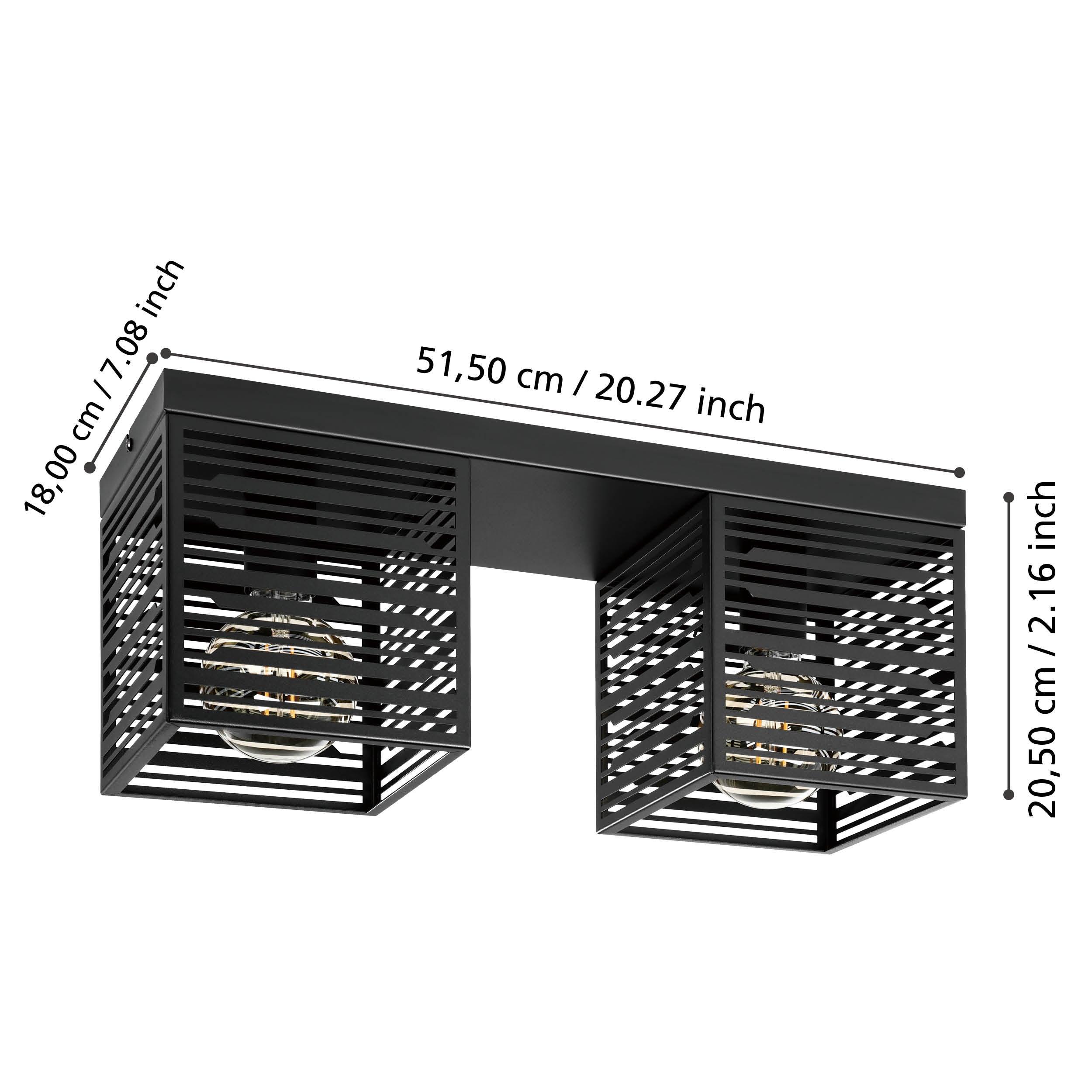 eglo piedritas square black metal 2 light ceiling flush living room close up