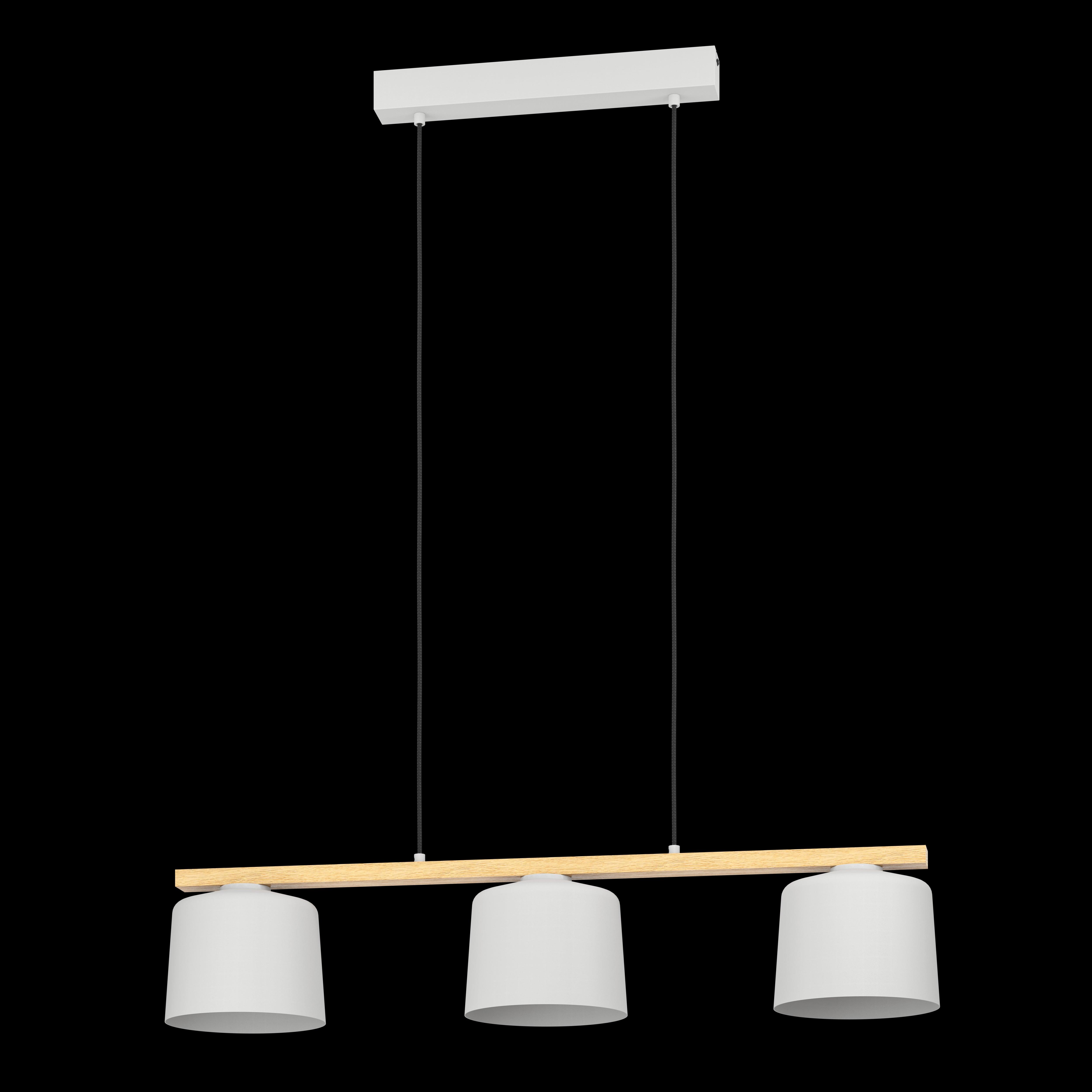 eglo mariel 3 light wood beam grey fabric pendant living room image