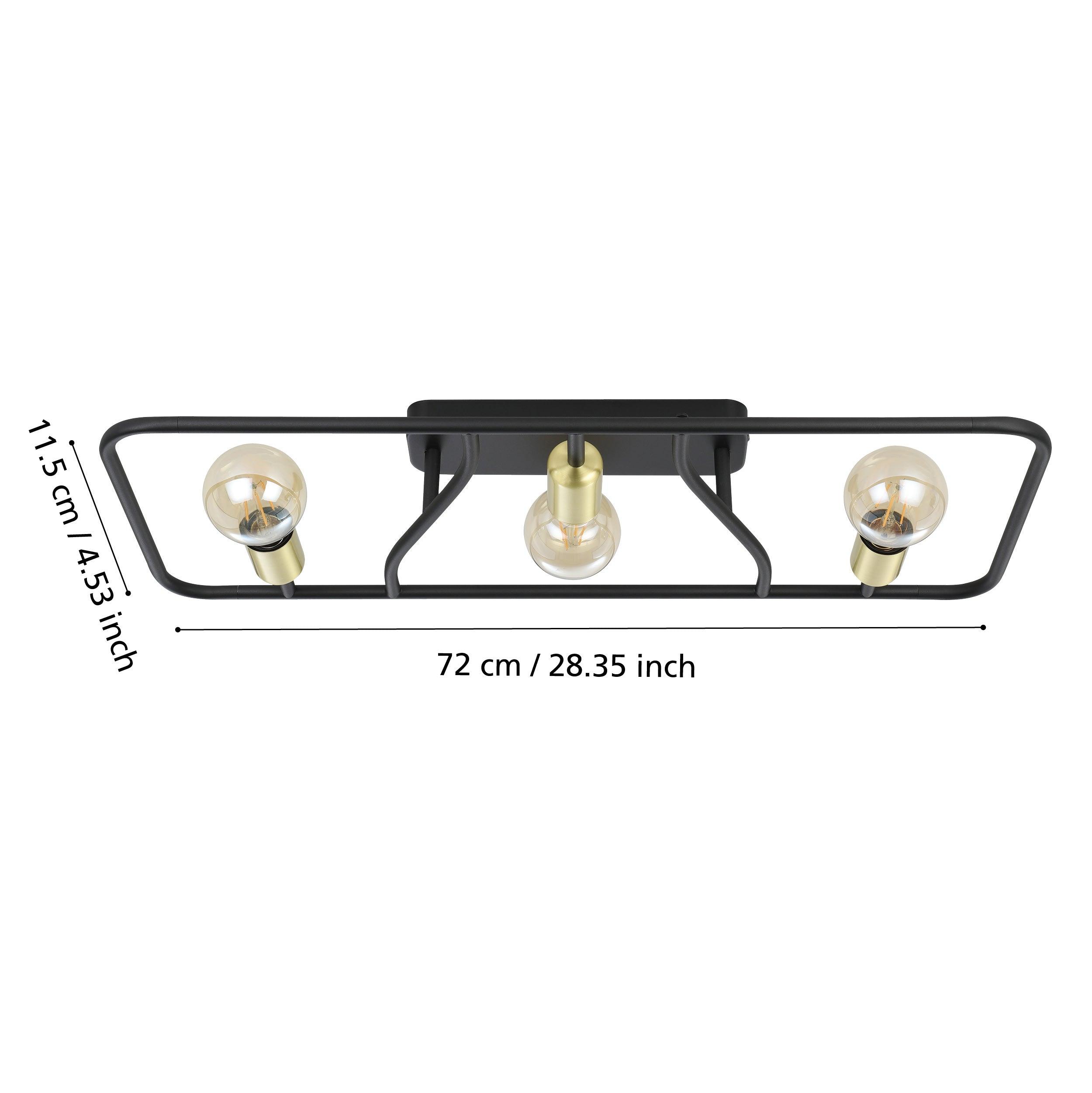 eglo messinaro 3 light black brass ceiling flush living room close up