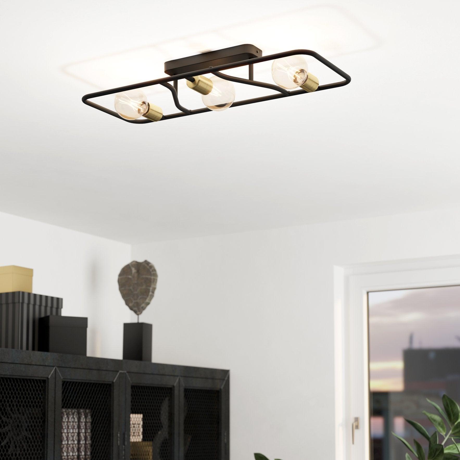 eglo messinaro 3 light black brass ceiling flush