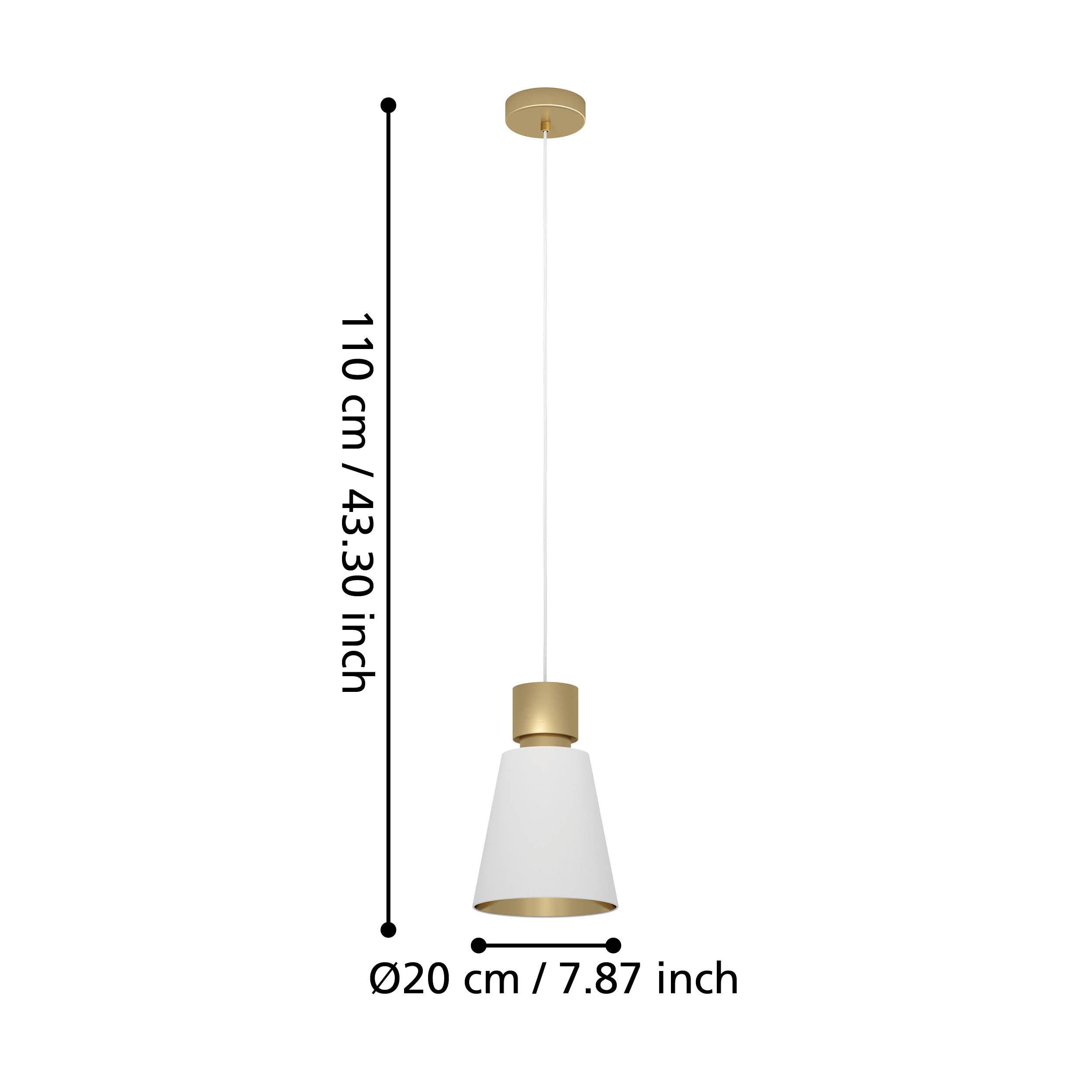 eglo aglientina brass white fabric shade pendant living room close up