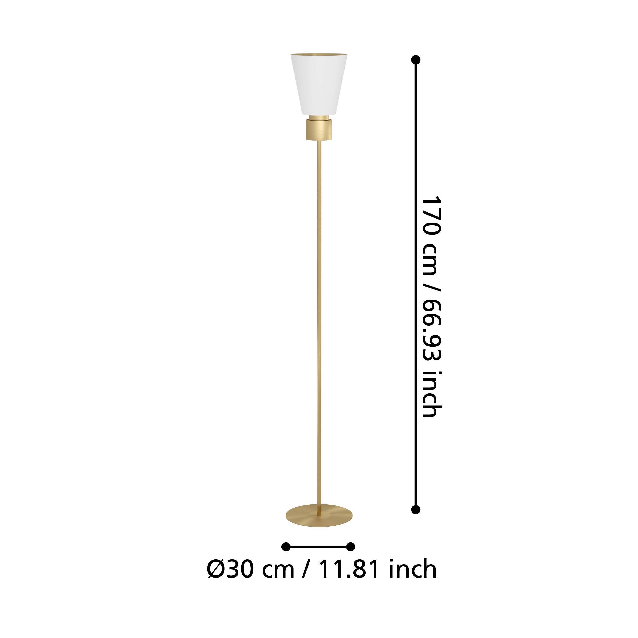 eglo aglientina brass floor lamp with white fabric shade living room close up