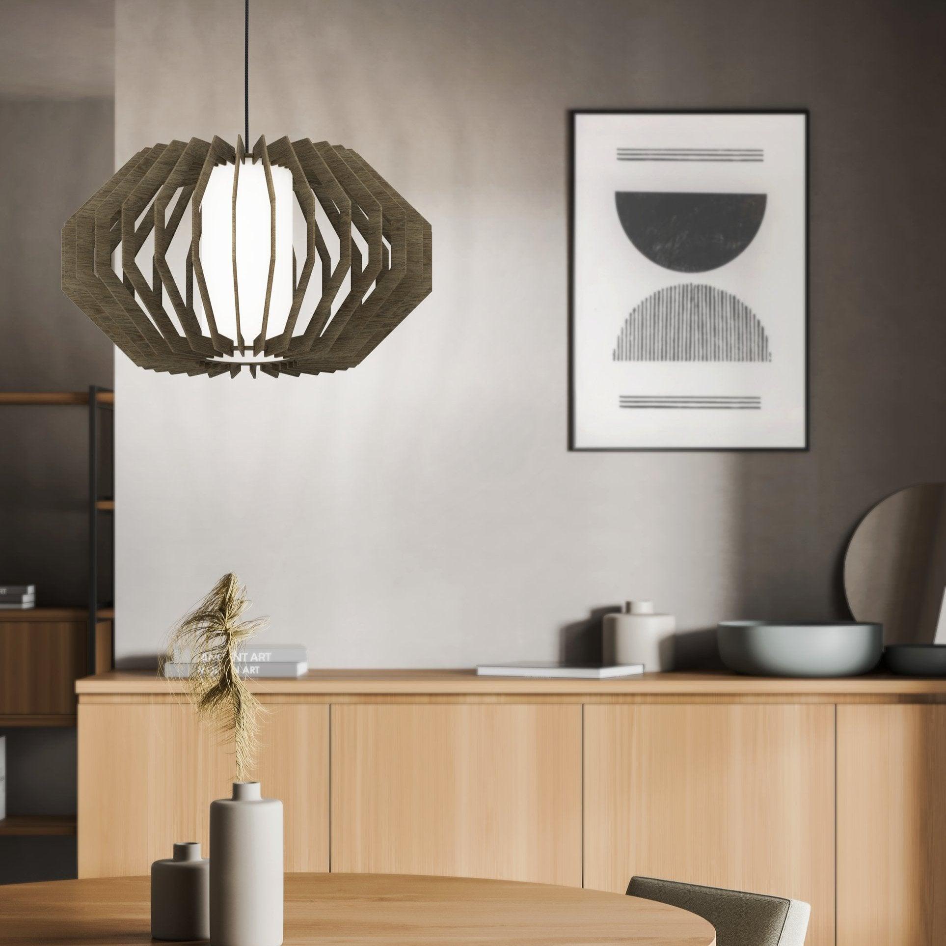 eglo rusticaria wood segments white glass ceiling pendant living room close up