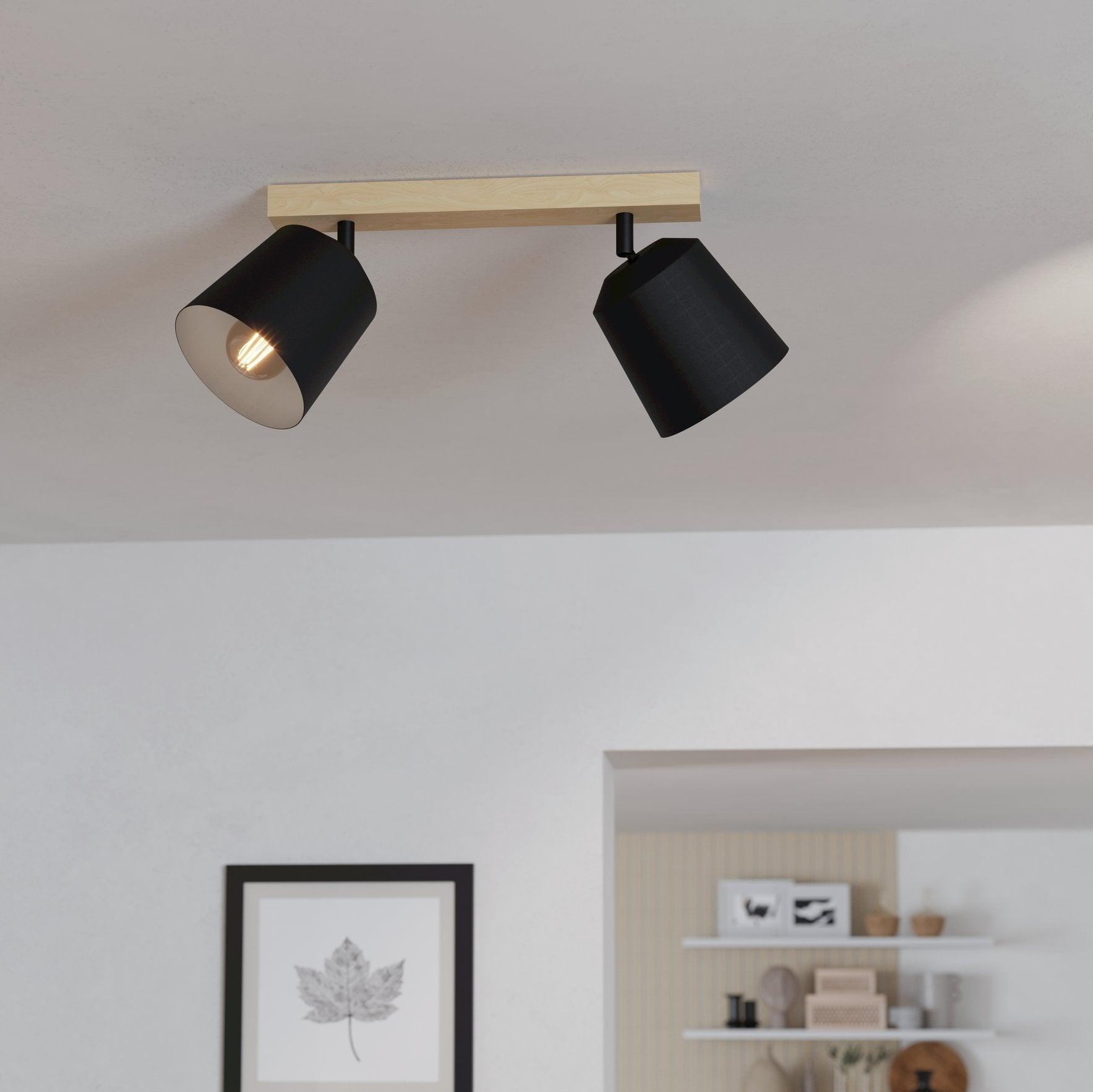 eglo cotorro 2 light wood black bar spotlight
