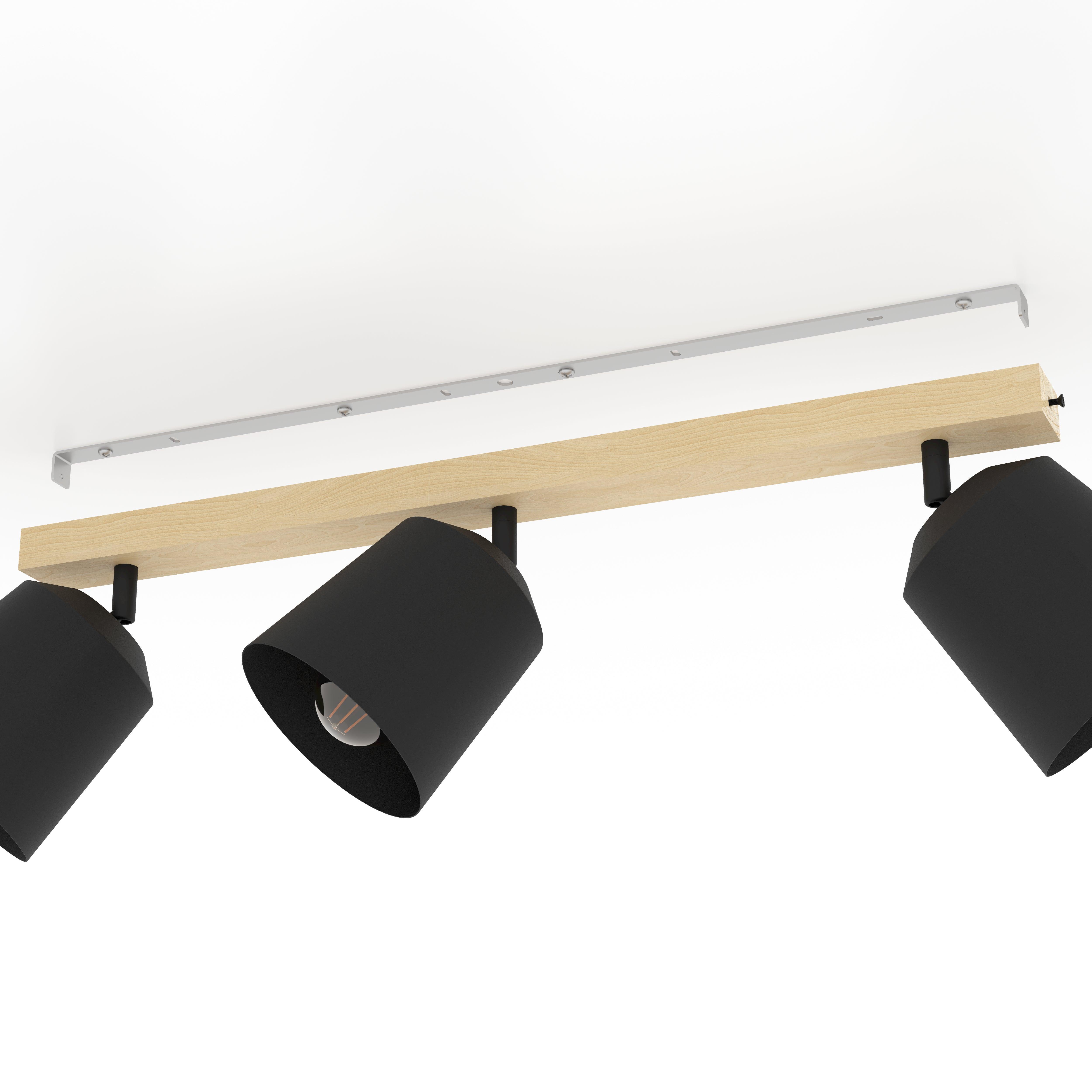 eglo cotorro 3 light wood black bar spotlight Kitchen Lighting Close Up