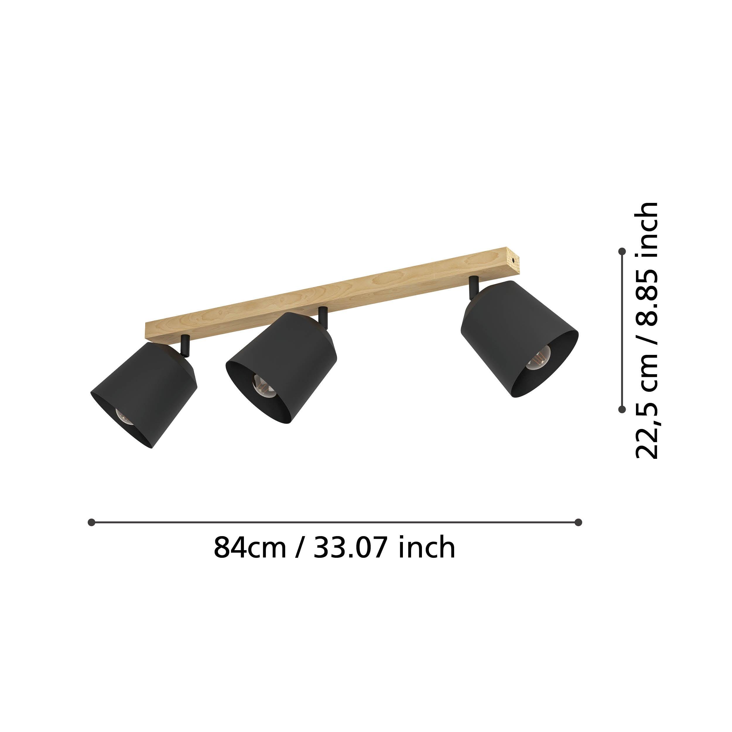 eglo cotorro 3 light wood black bar spotlight living room close up