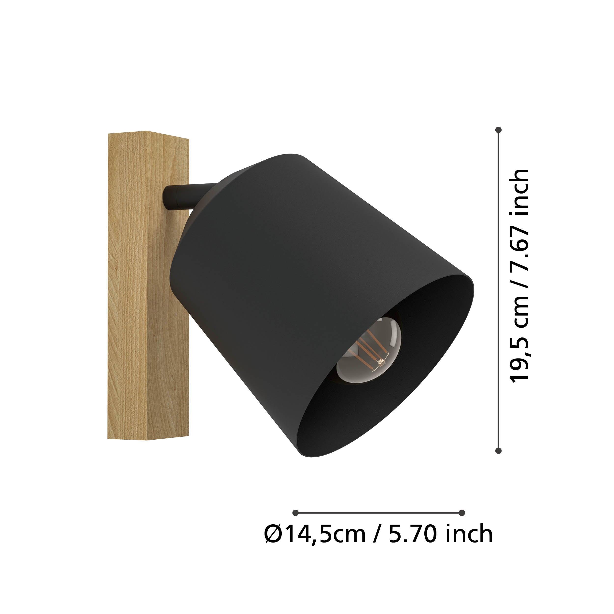eglo cotorro wood black wall spotlight living room close up