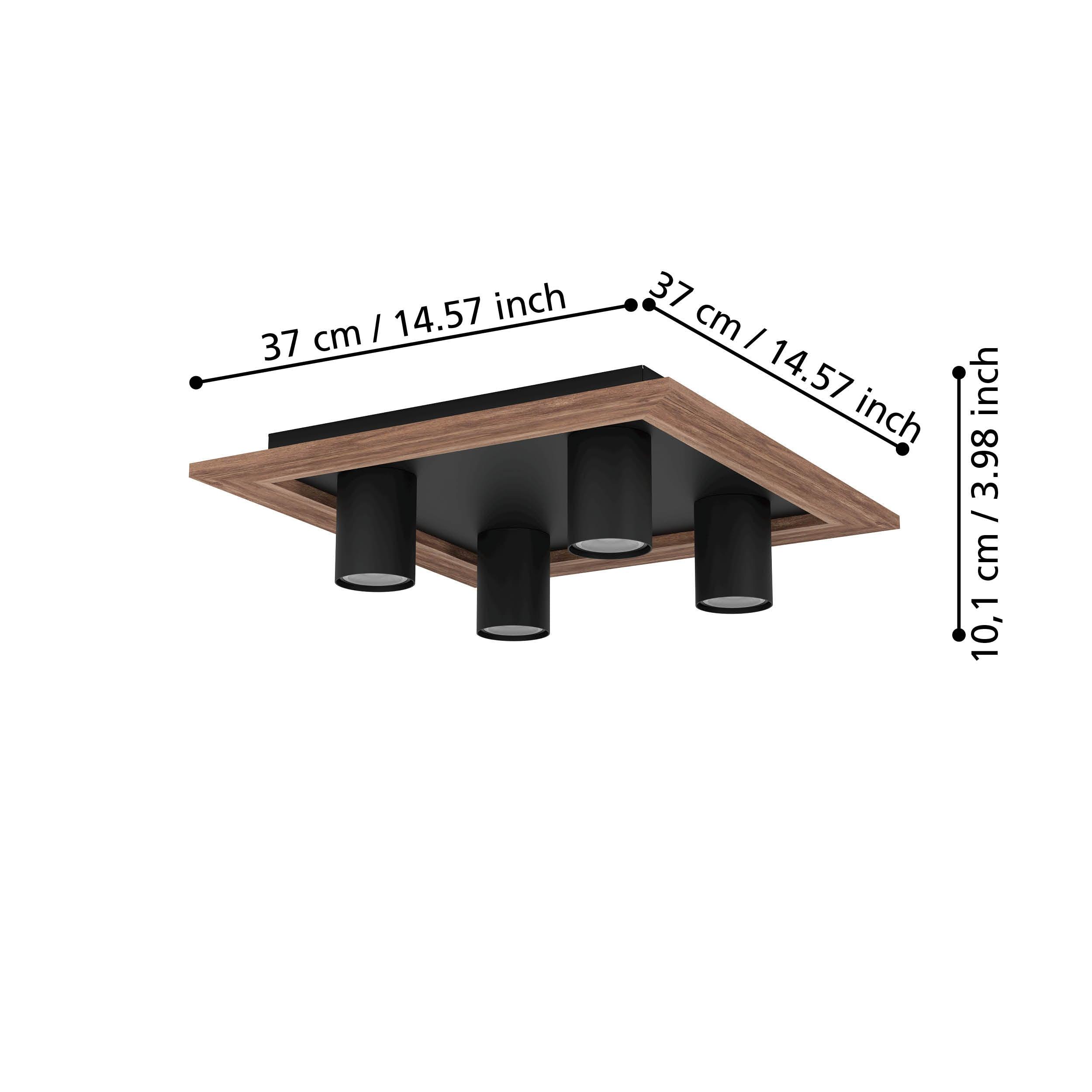 eglo valcasotto 1 black wood 4 light square ceiling flush living room close up