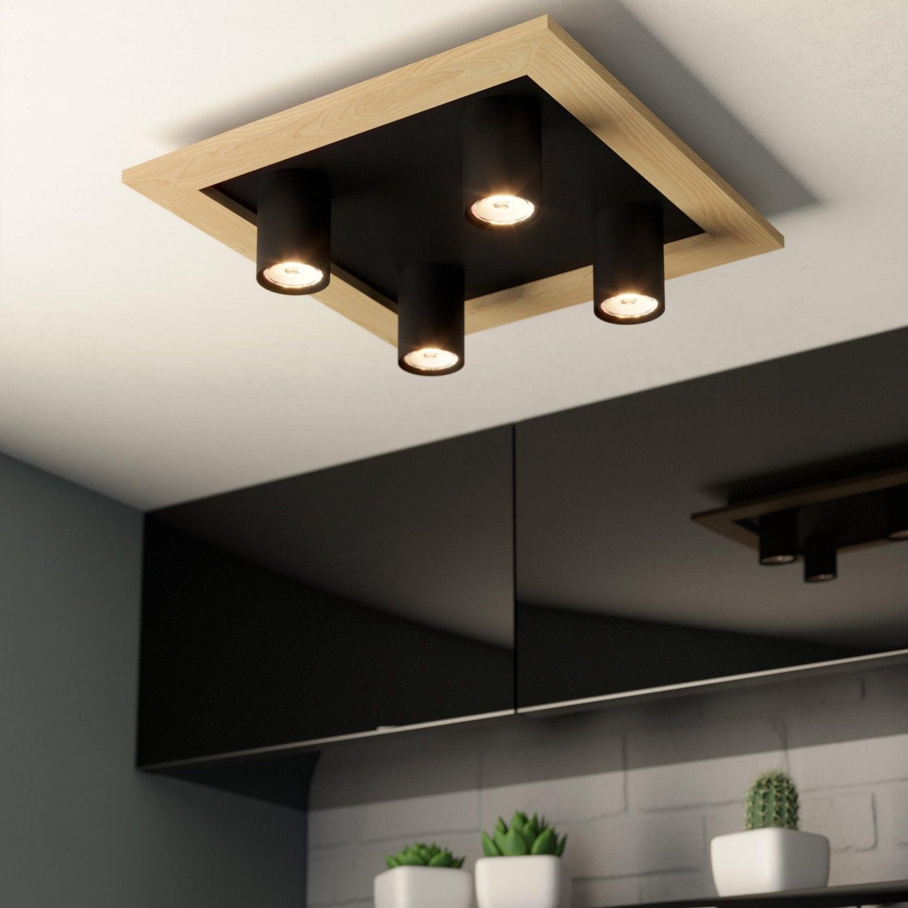 eglo valcasotto 1 black wood 4 light square ceiling flush