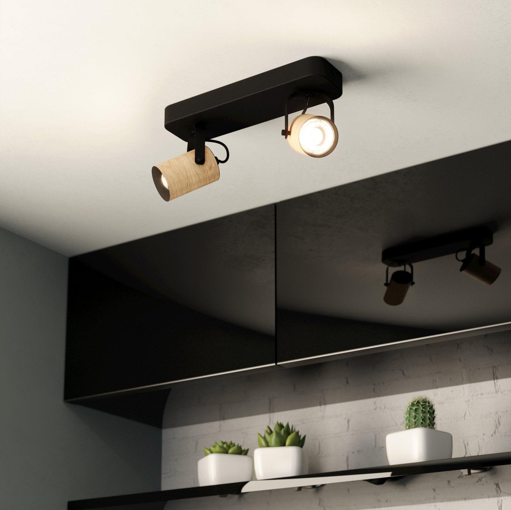 eglo cayuca wood black metal 2 light bar spotlight