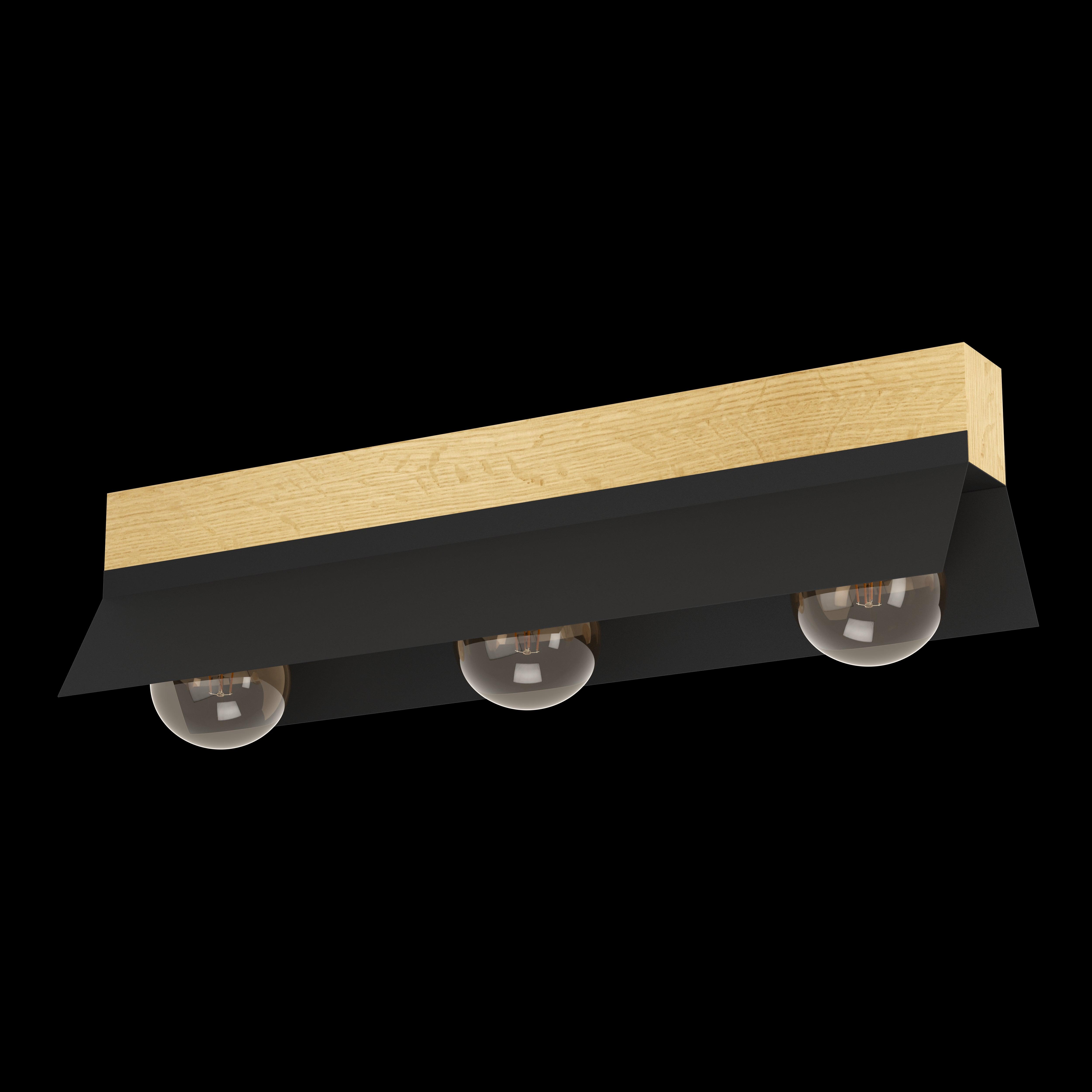 eglo tarrafo black wooden bar 3 light ceiling flush living room image
