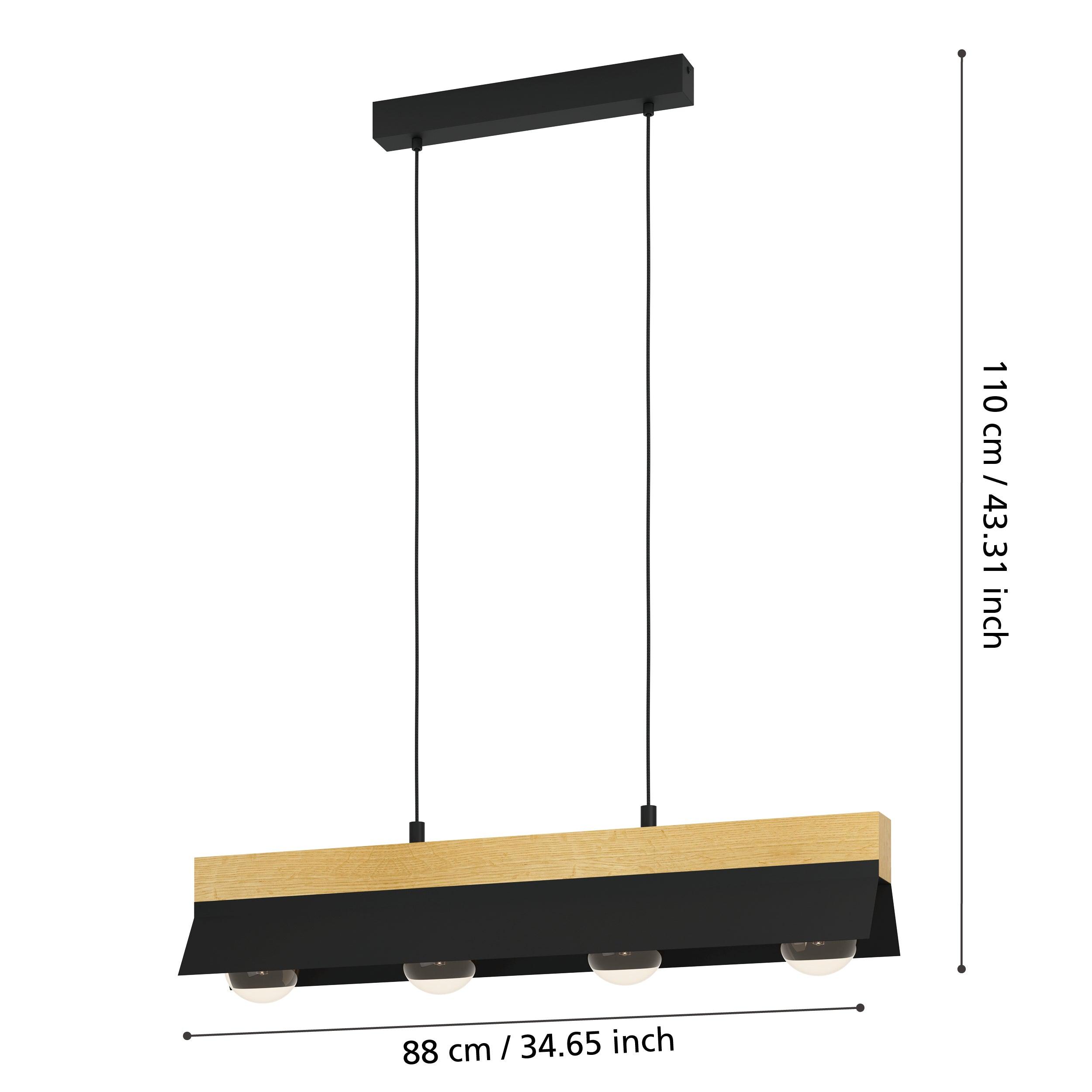eglo tarrafo wooden beam black metal ceiling pendant living room close up