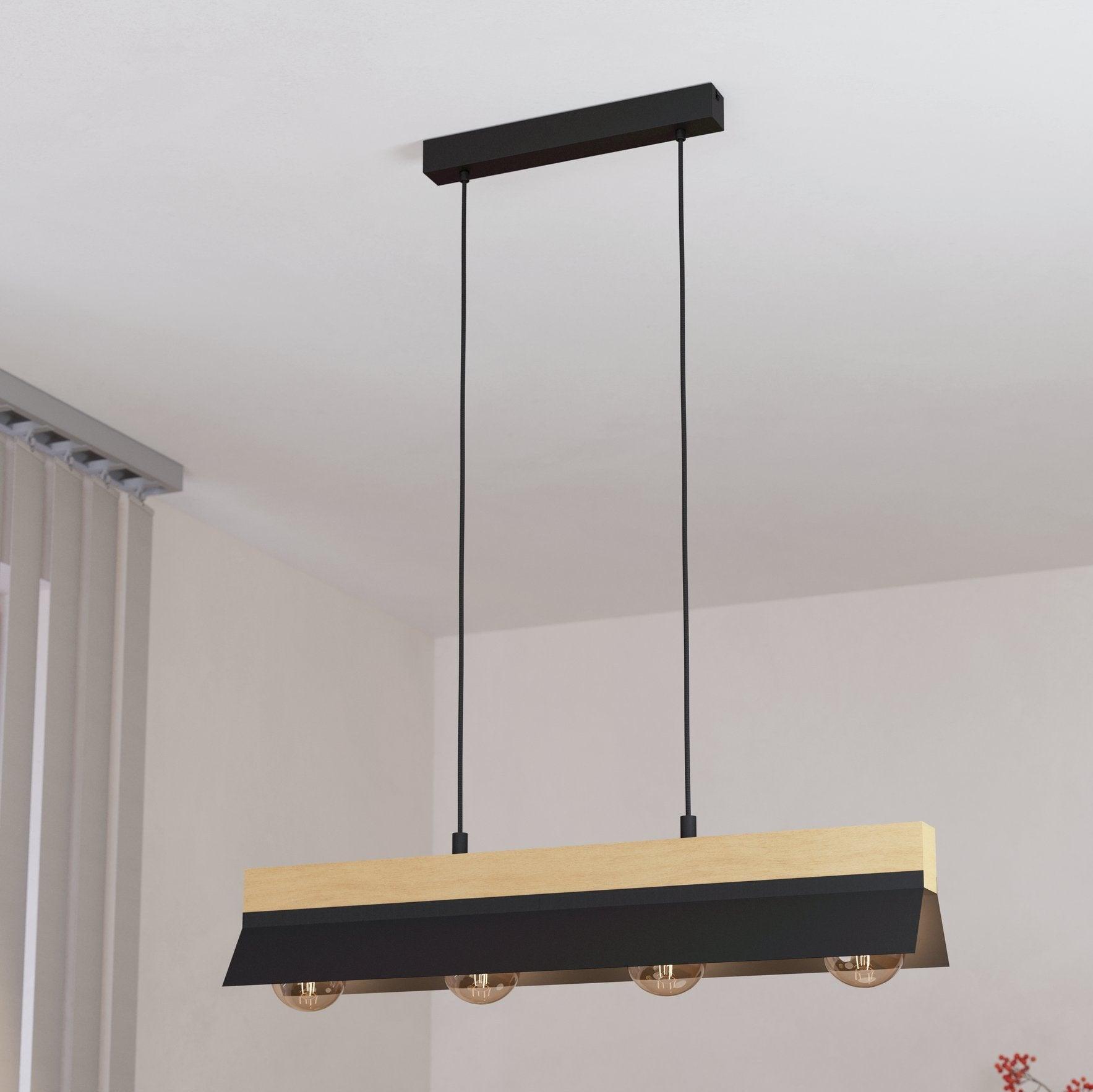 eglo tarrafo wooden beam black metal ceiling pendant