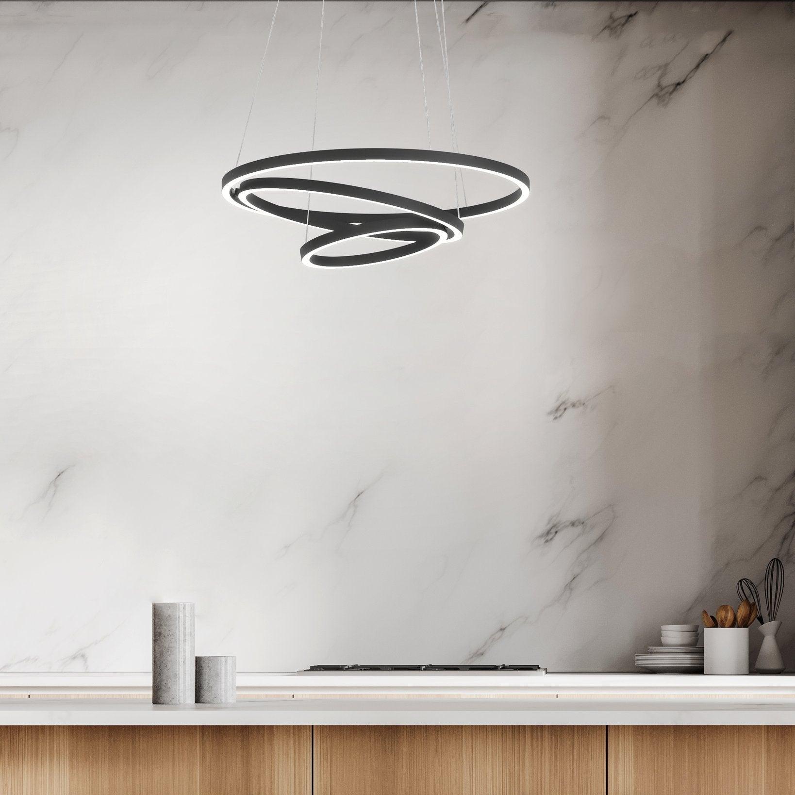 eglo connect lobinero z smart led black curved pendant living room close up