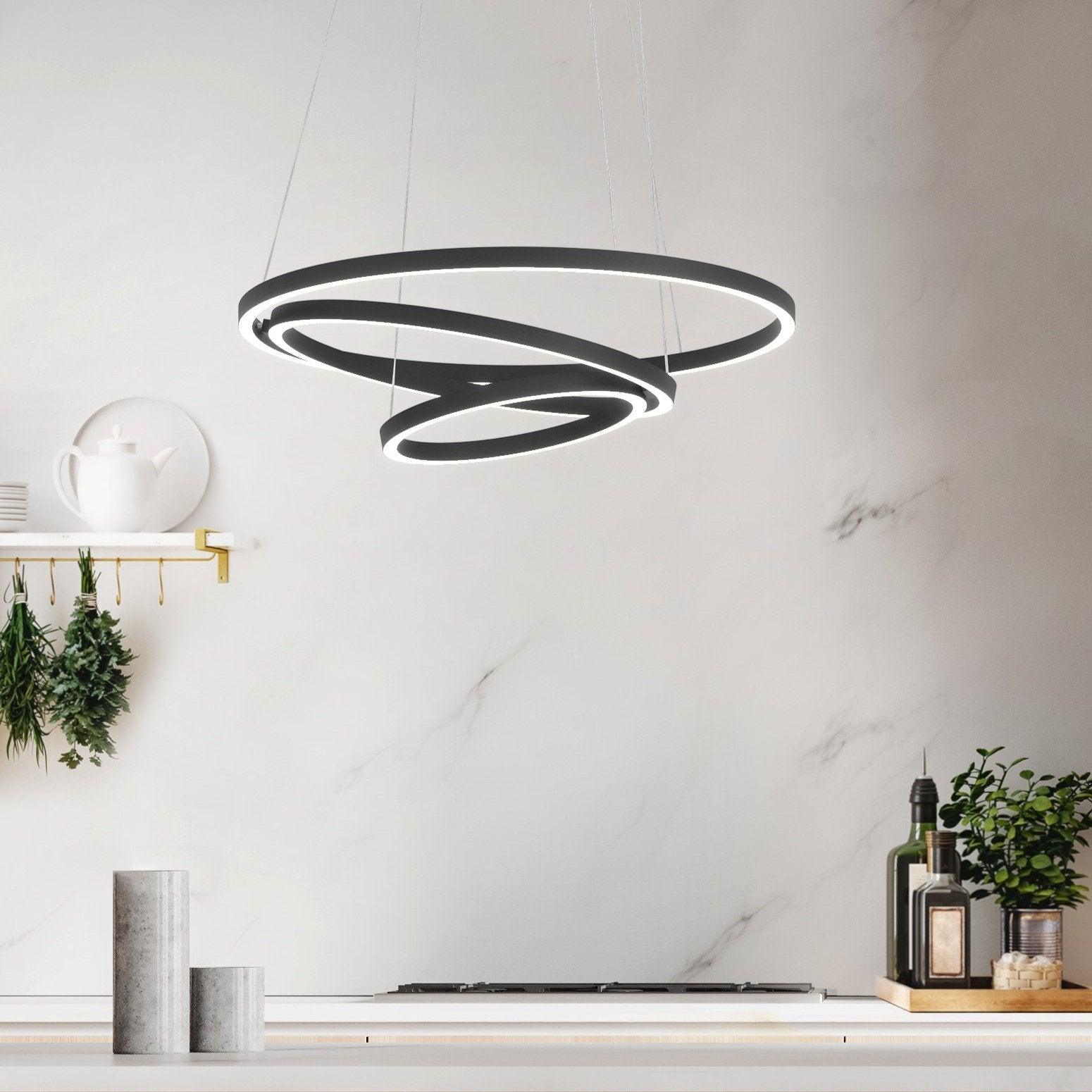 eglo connect lobinero z smart led black curved pendant living room image