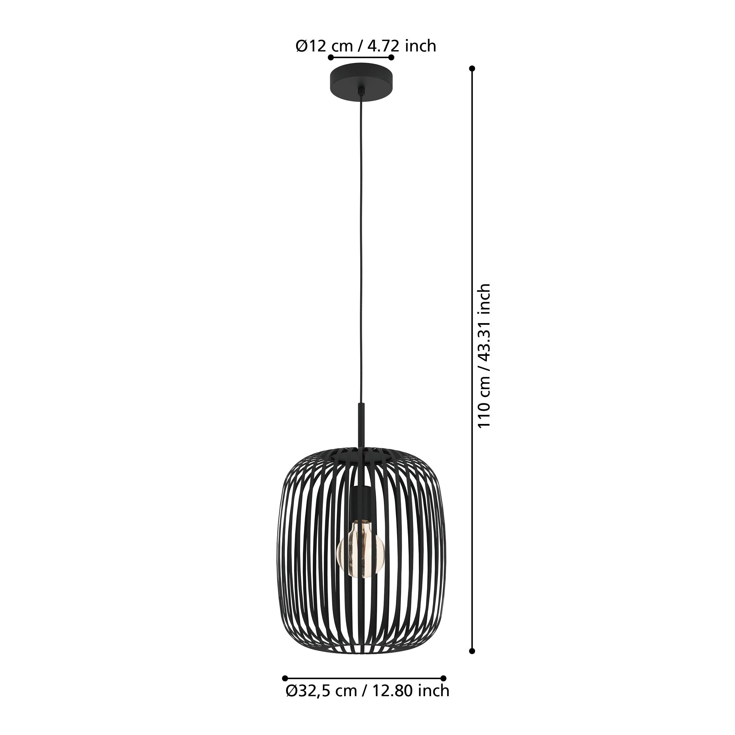 eglo romazzina black metal caged ceiling pendant living room close up