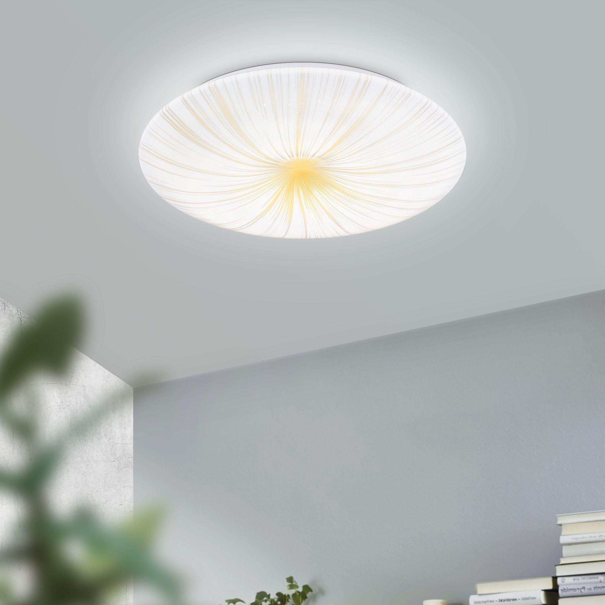 eglo nieves 1 white gold round flush ceiling light 31cm living room image
