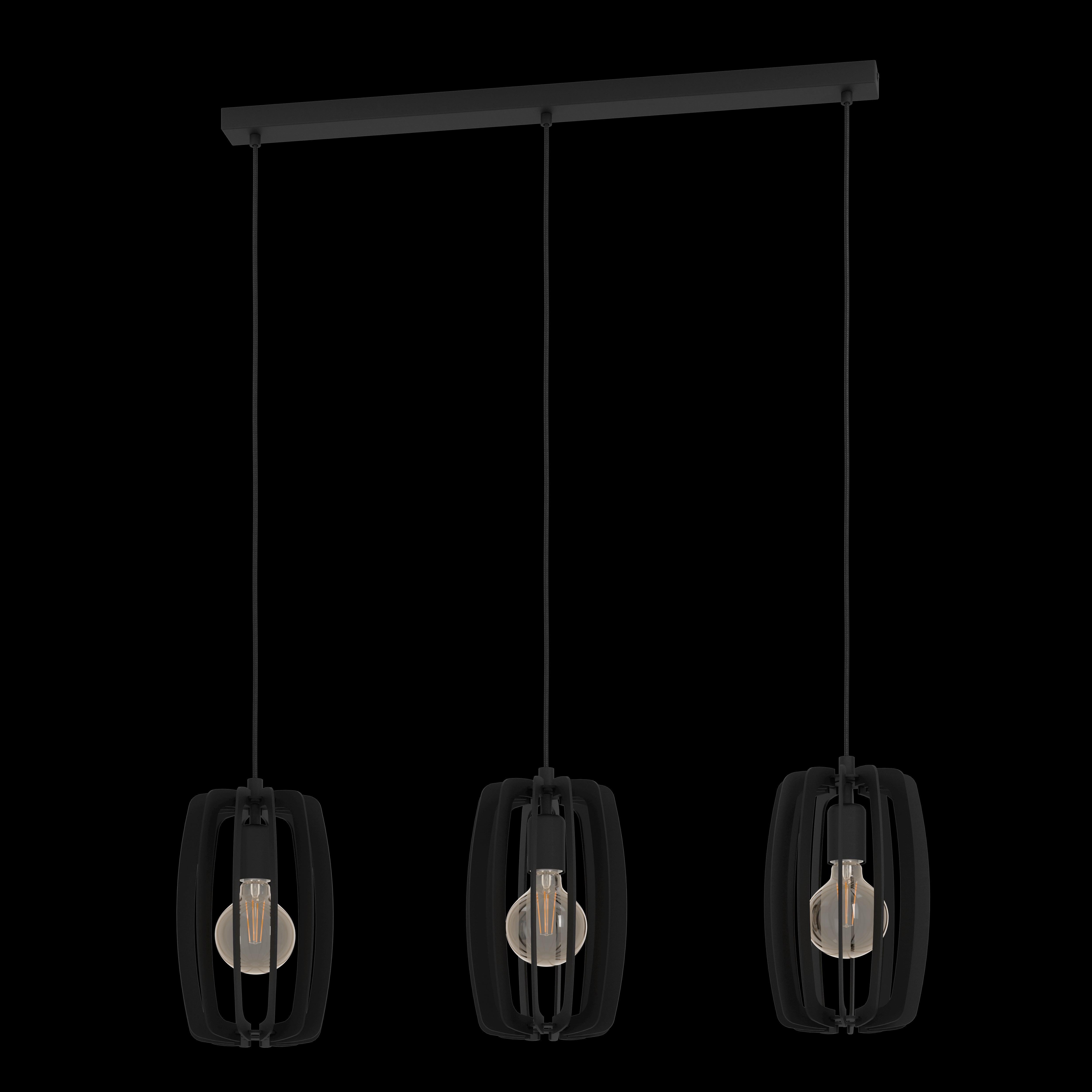 eglo bajazzara 3 light black wood segments ceiling pendant living room image