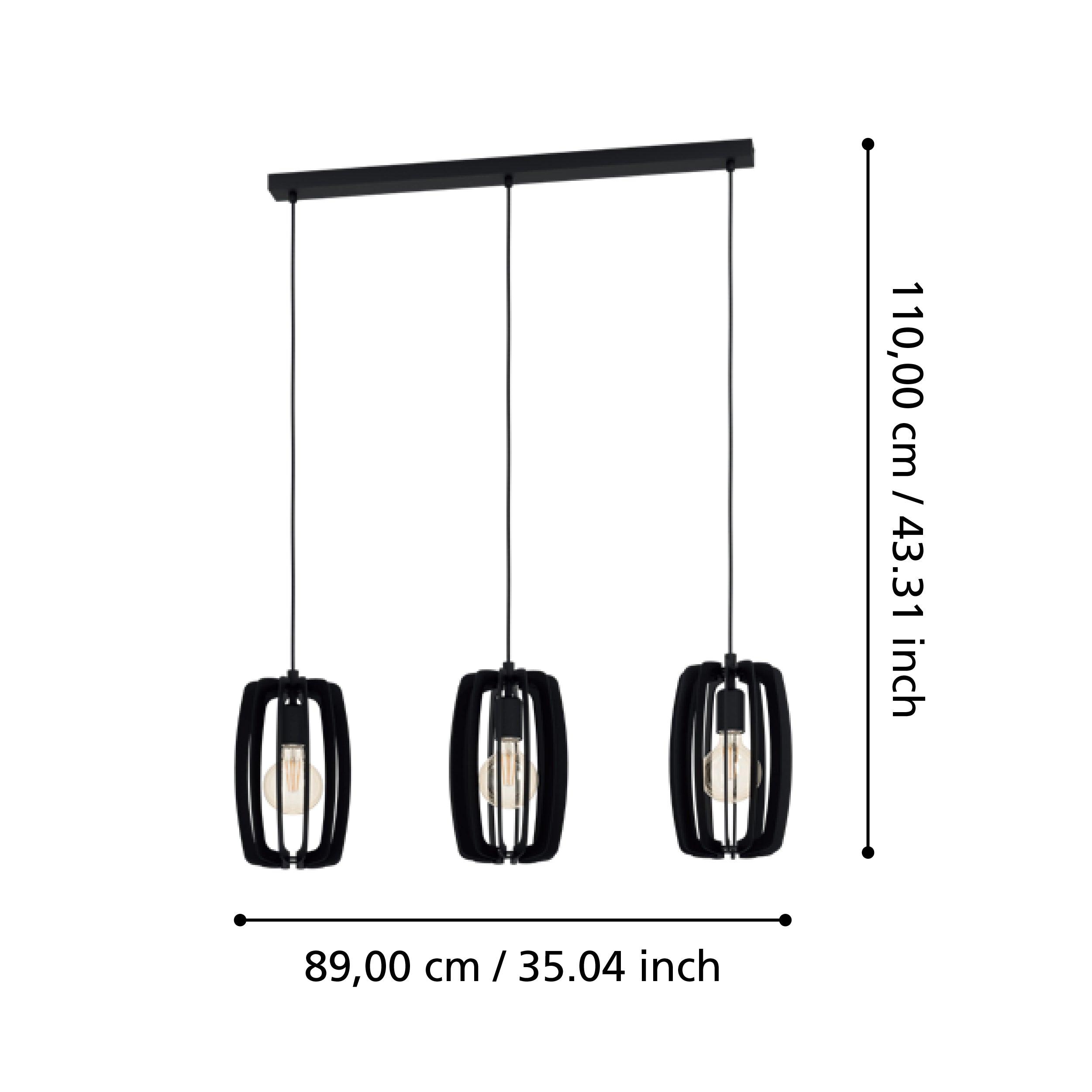 eglo bajazzara 3 light black wood segments ceiling pendant living room close up
