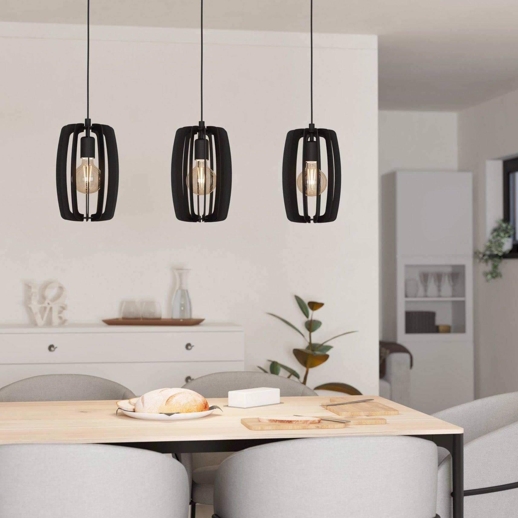 eglo bajazzara 3 light black wood segments ceiling pendant