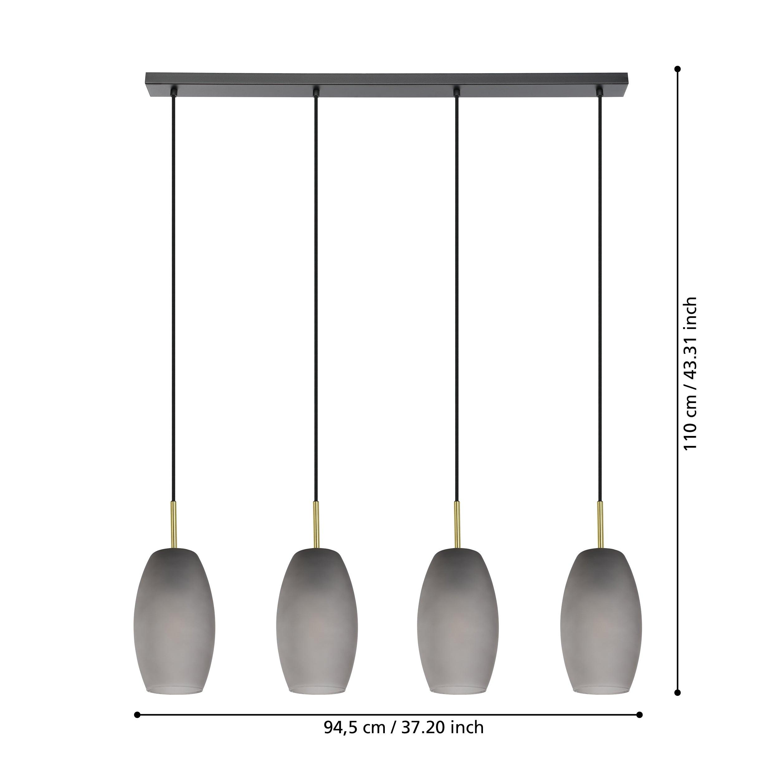 eglo batista 4 light grey satin glass brass pendant living room close up