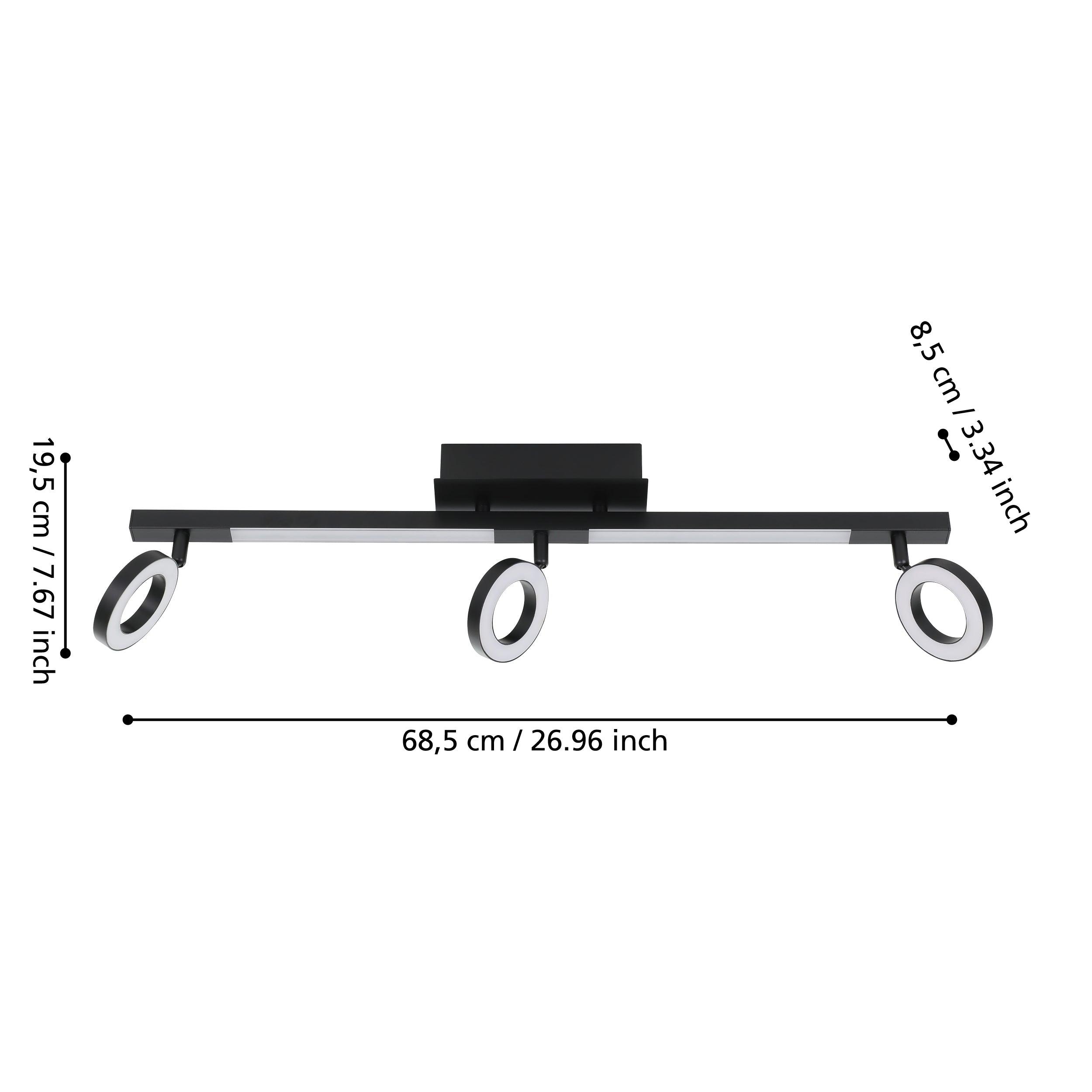 eglo cardillio 2 led black 3 light bar spotlight living room close up