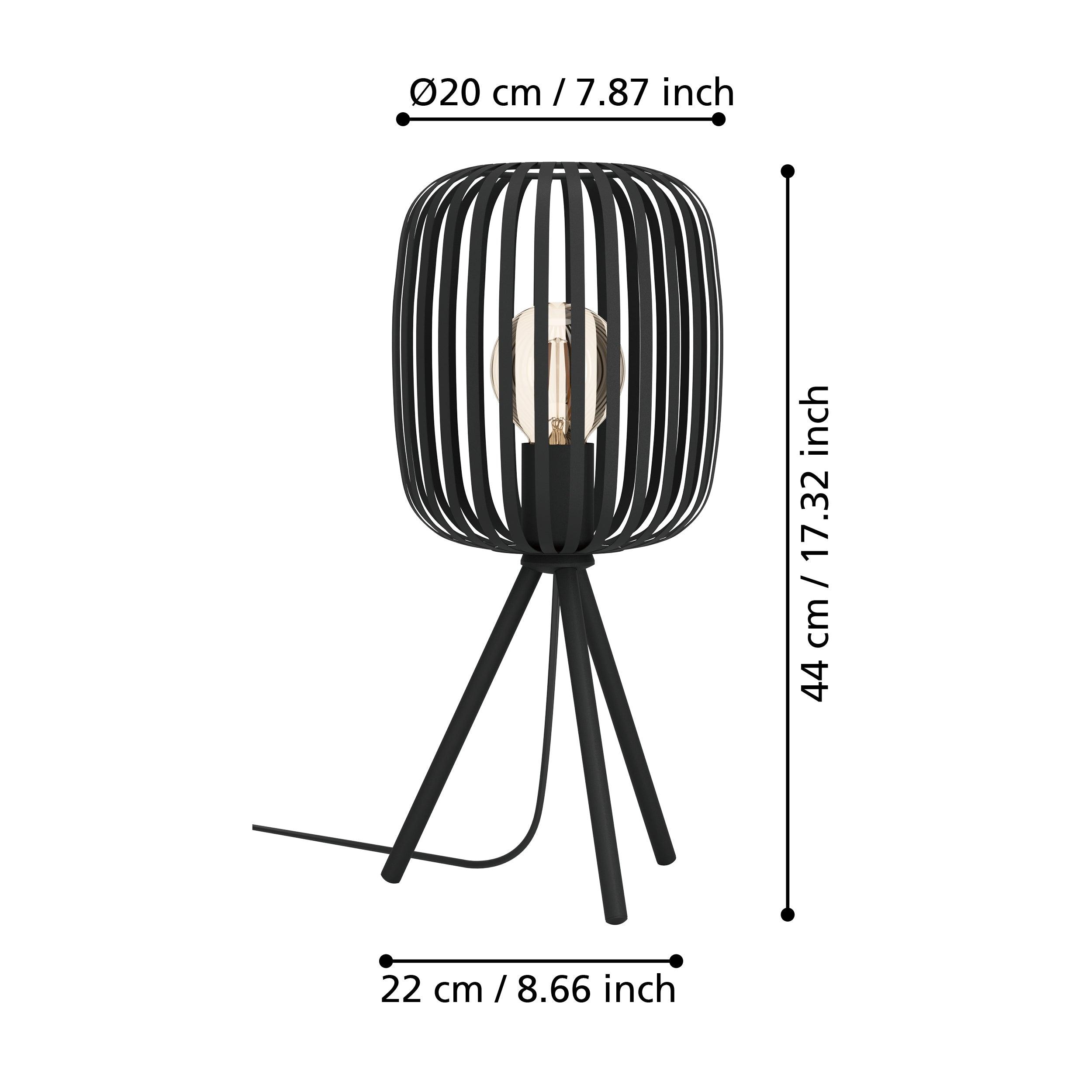 eglo romazzina black metal caged tripod table lamp living room close up